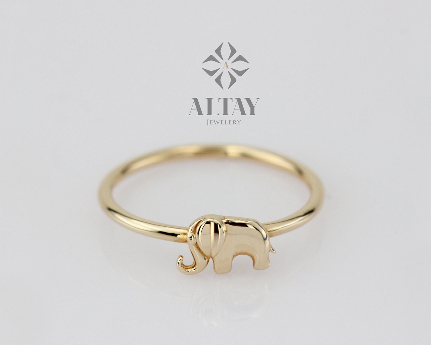 Solid Gold Elephant Ring, Stacking Thin Gold Ring, 14k Animal Gold Ring, Minimalist Ring, Gift for Her, Dainty Ring, Good Fortune Symbol