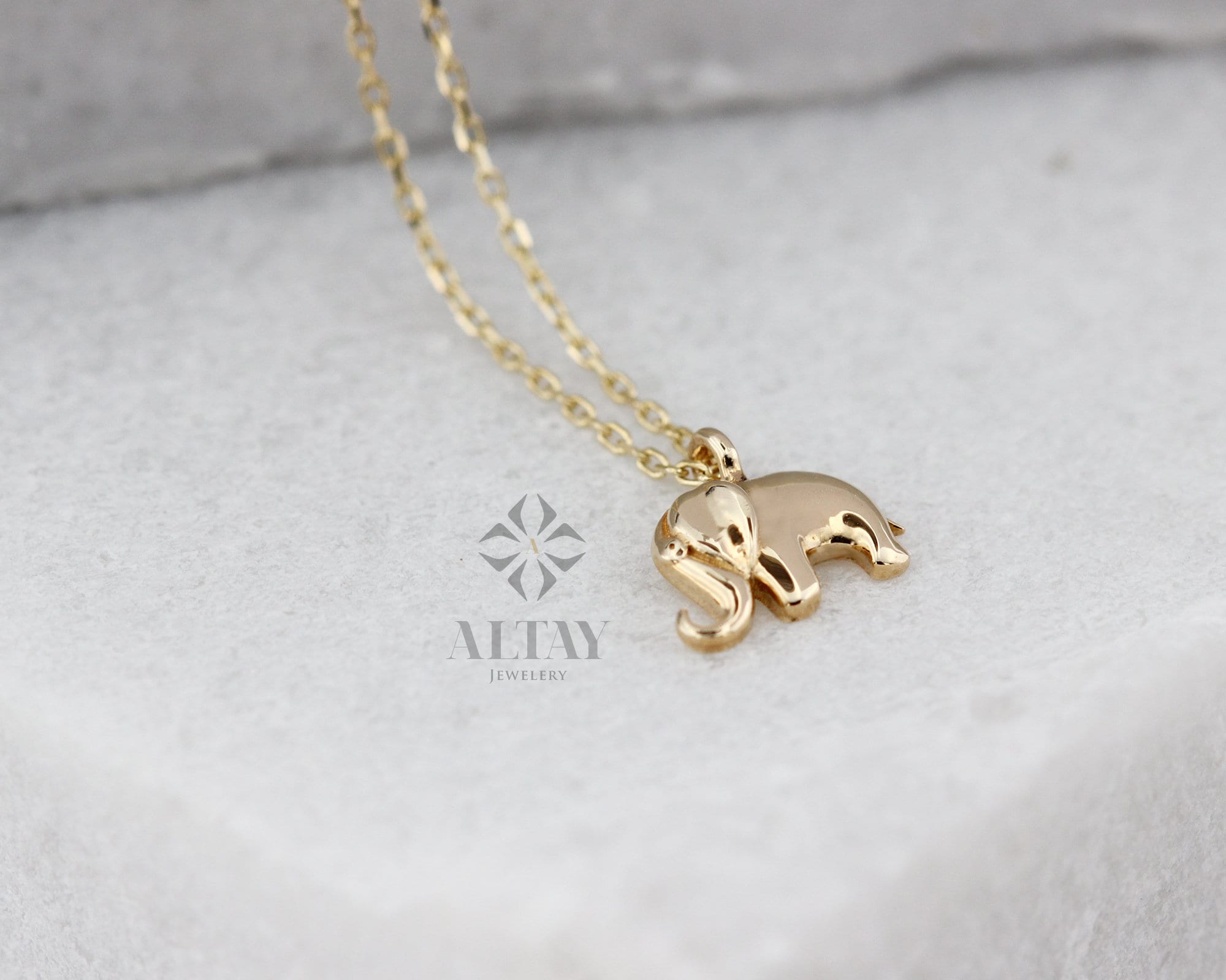 14K Solid Gold Elephant Necklace, Good Luck Charm Necklace, Dainty Gold Pendant, Animal Necklace, Minimalist, Gift for Her, Everyday Jewelry