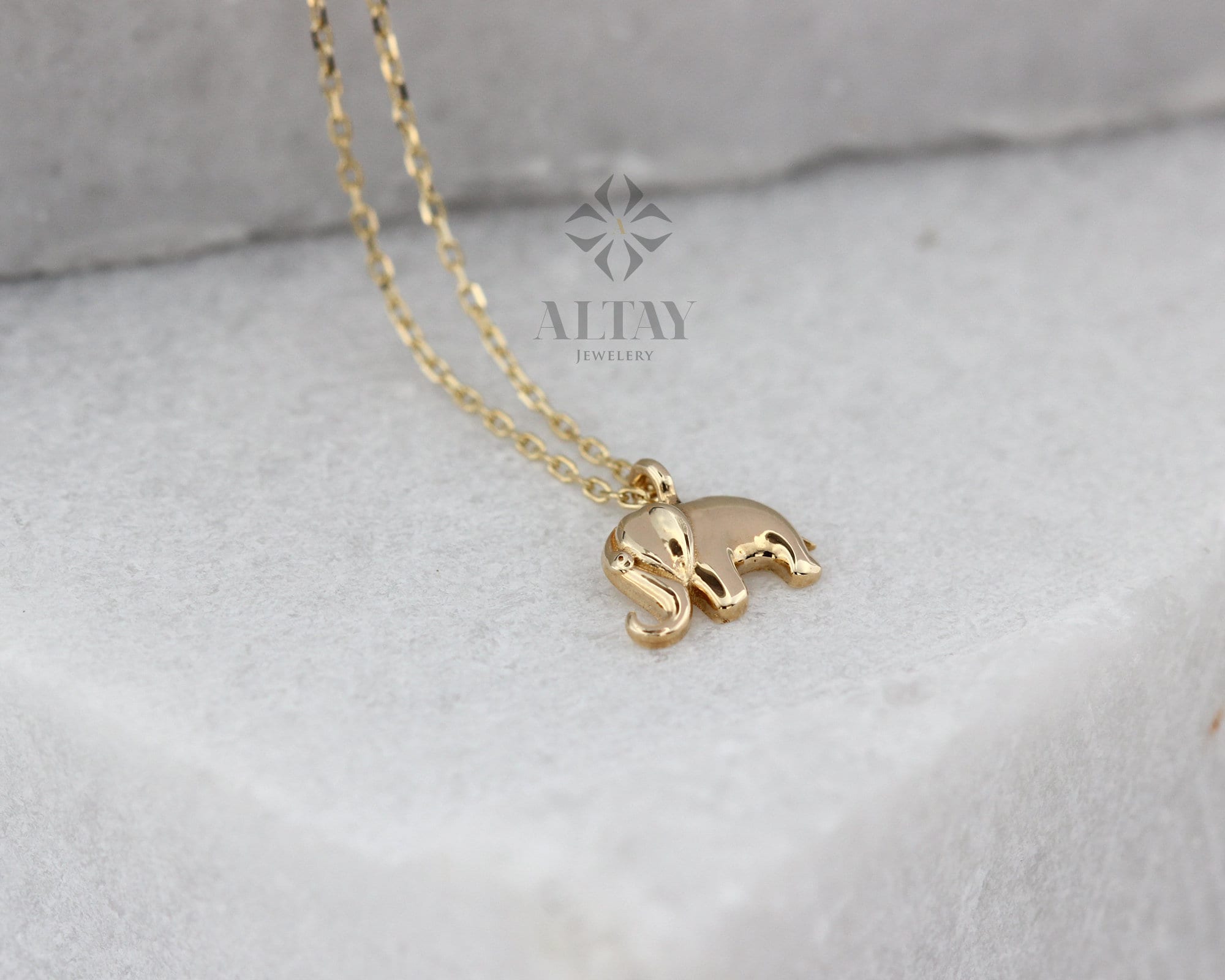 14K Solid Gold Elephant Necklace, Good Luck Charm Necklace, Dainty Gold Pendant, Animal Necklace, Minimalist, Gift for Her, Everyday Jewelry