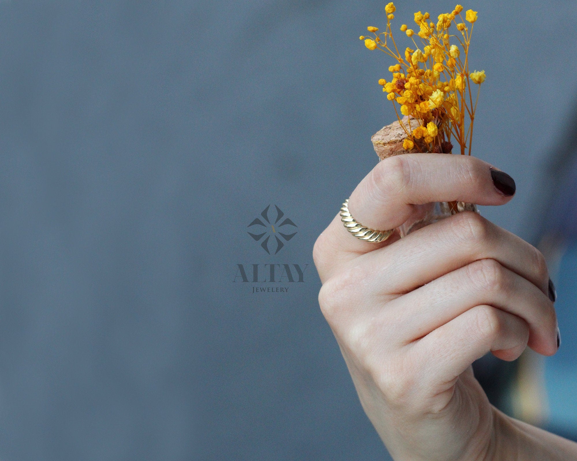 14K Solid Gold Twist Ring, Croissant Dome Ring, Statement Ring, Round Line Ring, Jewelry, Minimalist, Gift For Her, Real Gold, Jewelry