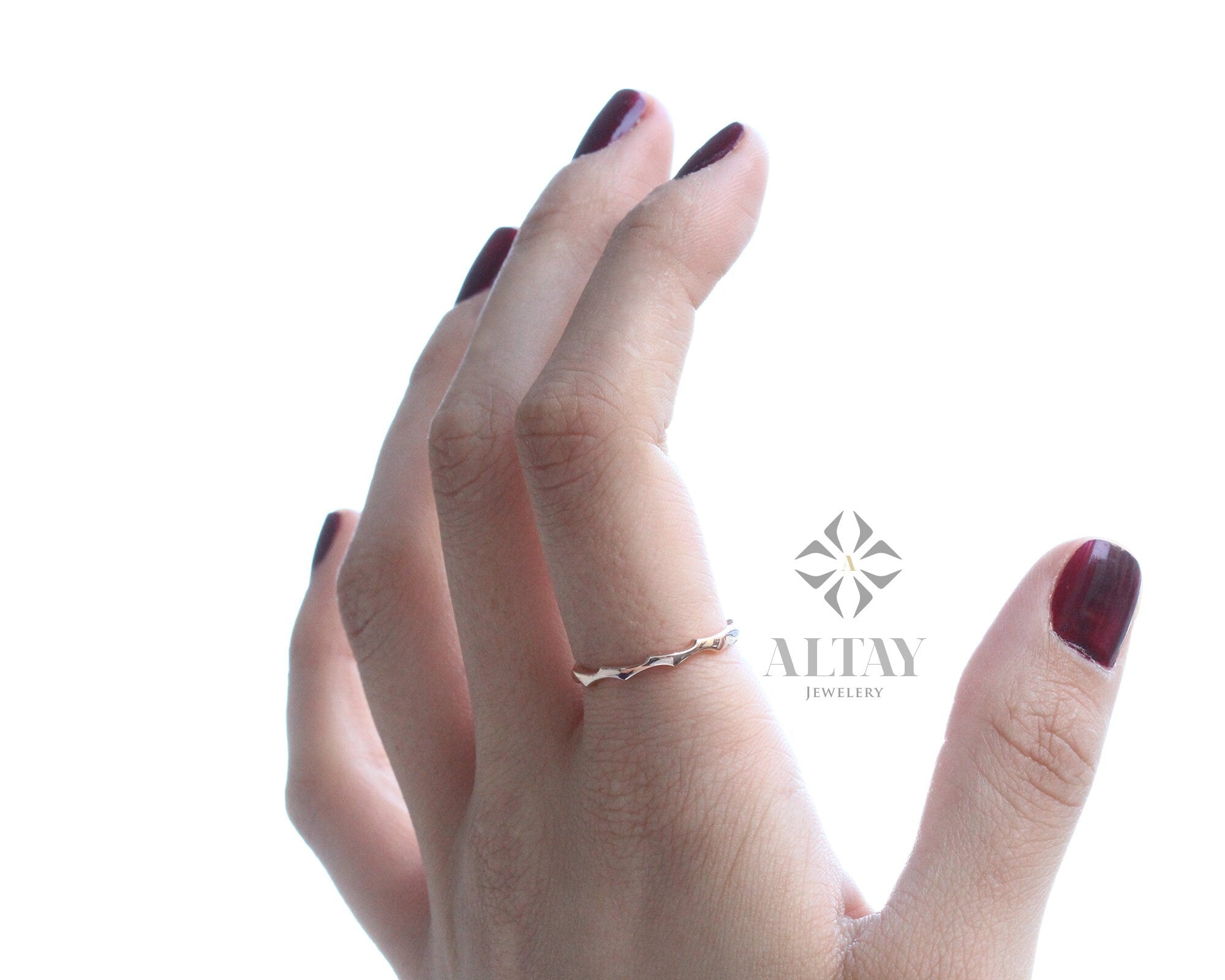 14K Solid Gold Wave Ring, Gold Twig Band, Minimalist Gold Knuckle Ring, Dainty Gold Ring, Gold Branch Ring, Stackable Ring, Gift For Her