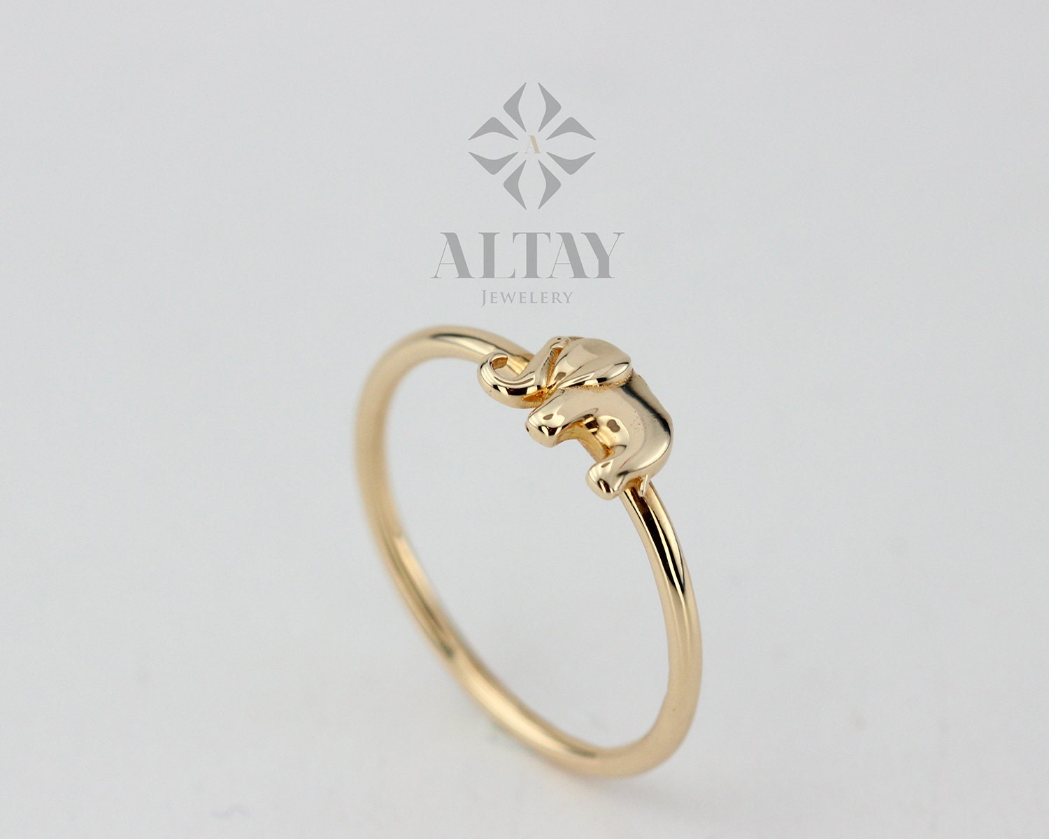 Solid Gold Elephant Ring, Stacking Thin Gold Ring, 14k Animal Gold Ring, Minimalist Ring, Gift for Her, Dainty Ring, Good Fortune Symbol