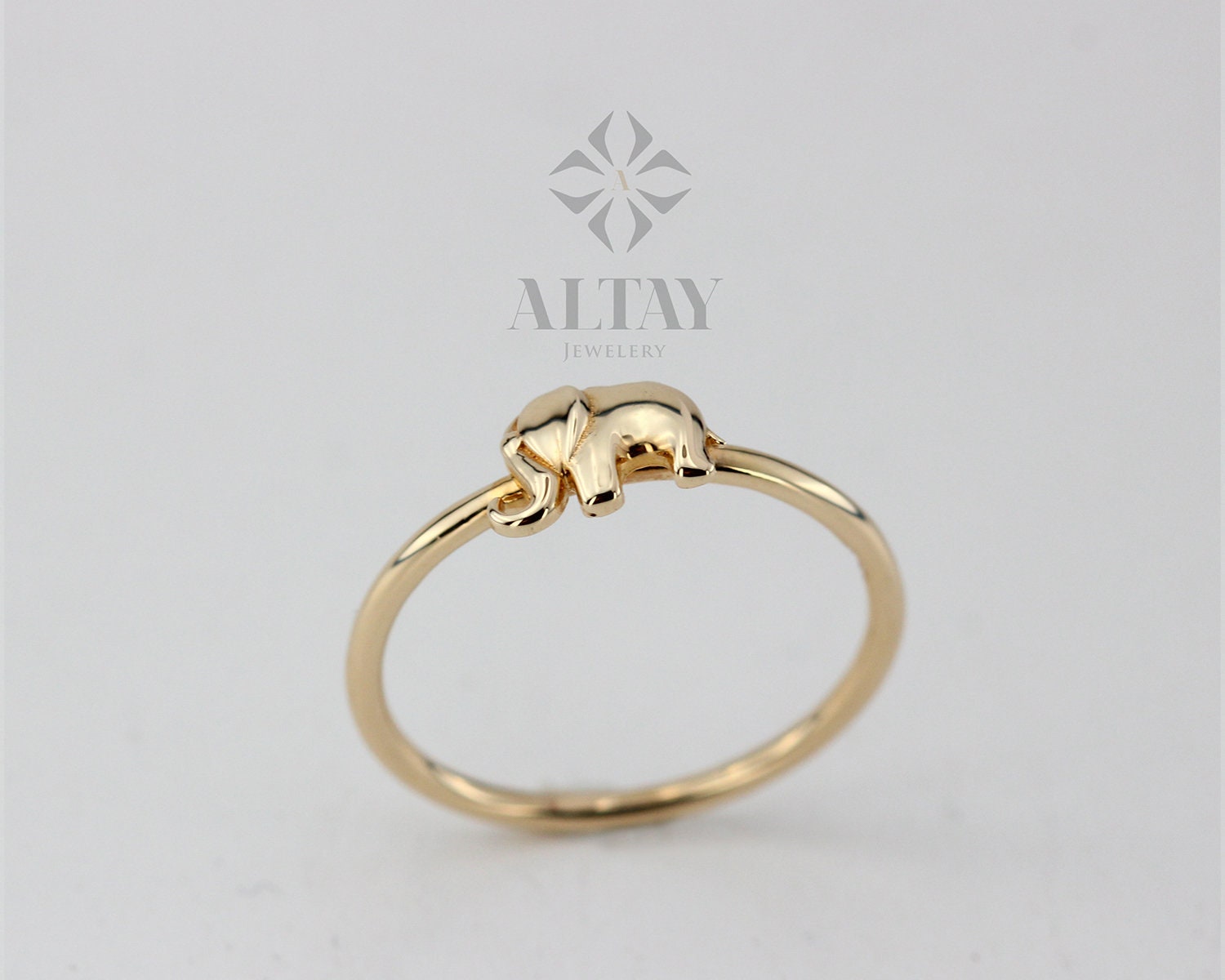 Solid Gold Elephant Ring, Stacking Thin Gold Ring, 14k Animal Gold Ring, Minimalist Ring, Gift for Her, Dainty Ring, Good Fortune Symbol