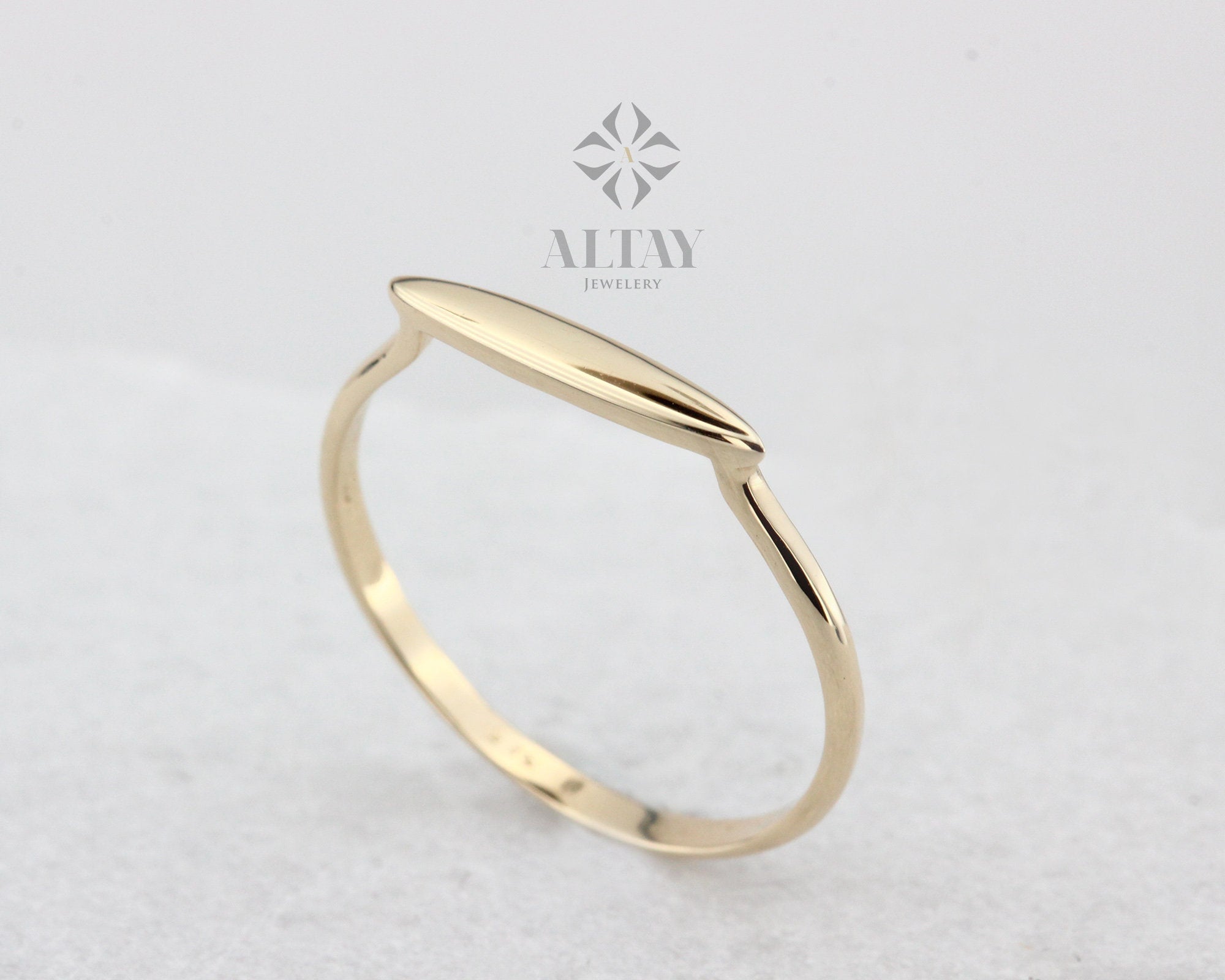 14K Solid Gold Rectangle Bar Ring, Plain Stacking Ring, Thin Gold, Stackable Knuckle Dainty Ring, Flat Bar Band Ring, Geometric Jewelry,