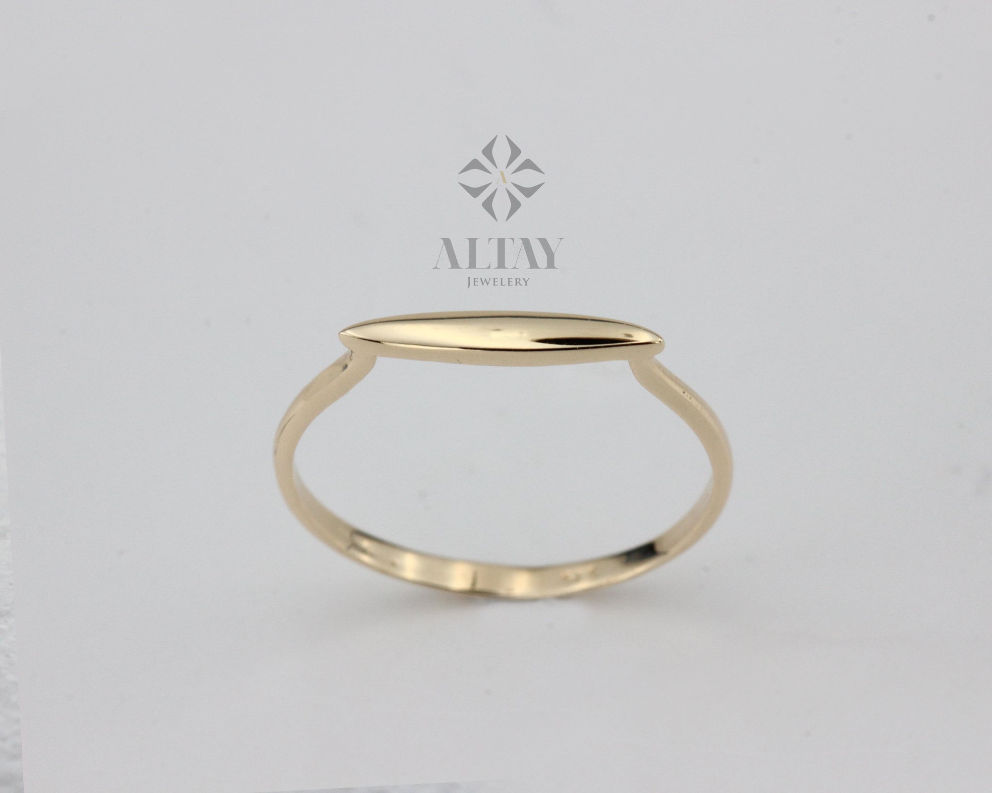 14K Solid Gold Rectangle Bar Ring, Plain Stacking Ring, Thin Gold, Stackable Knuckle Dainty Ring, Geometric Jewelry, Real Gold, Gift for Her