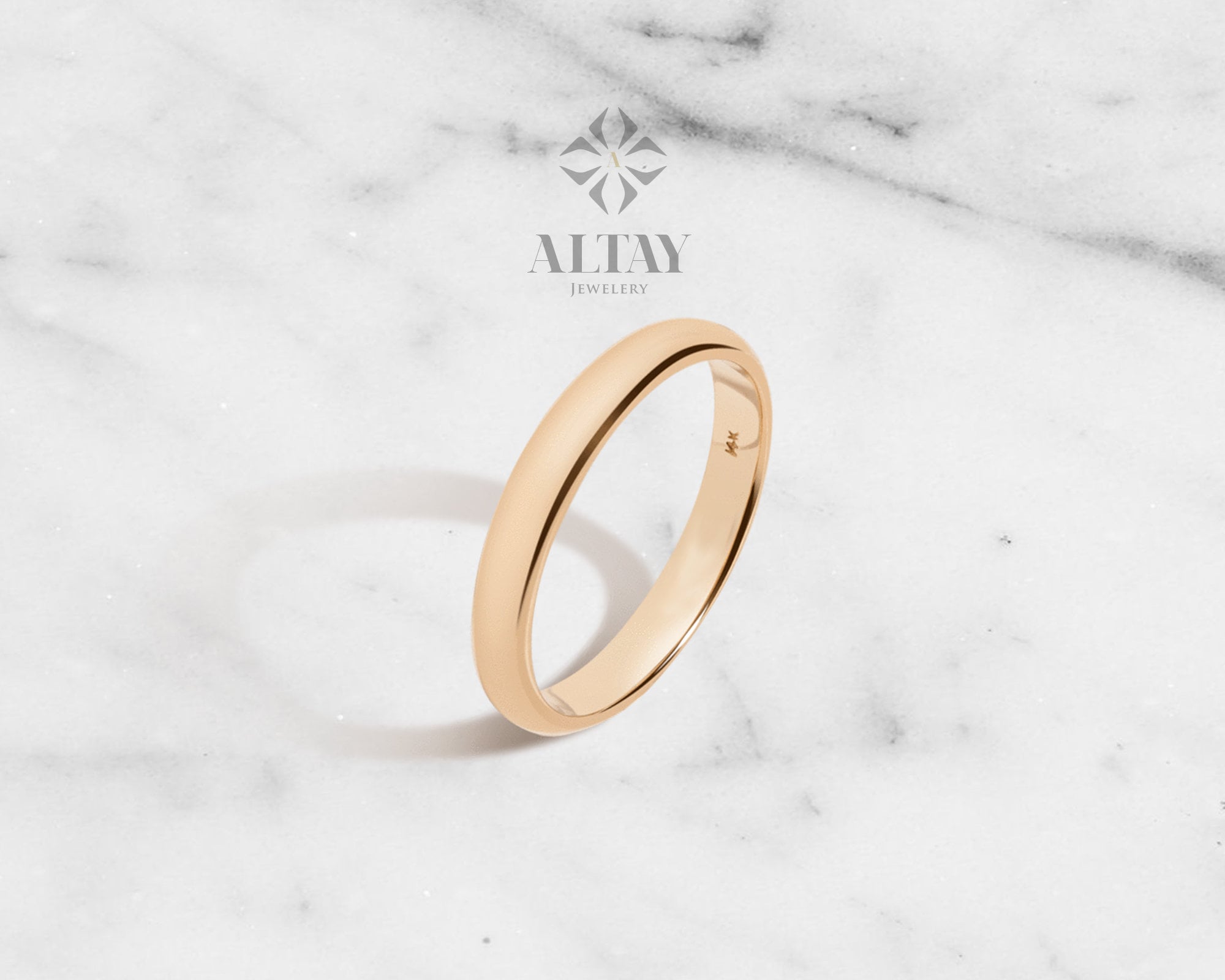 14K Solid Gold Plain Wedding Band (2mm), Polish Rounded Dome, Unisex Ring, Gift For Her Him, Stackable Ring , Promise Ring, Engagement Ring
