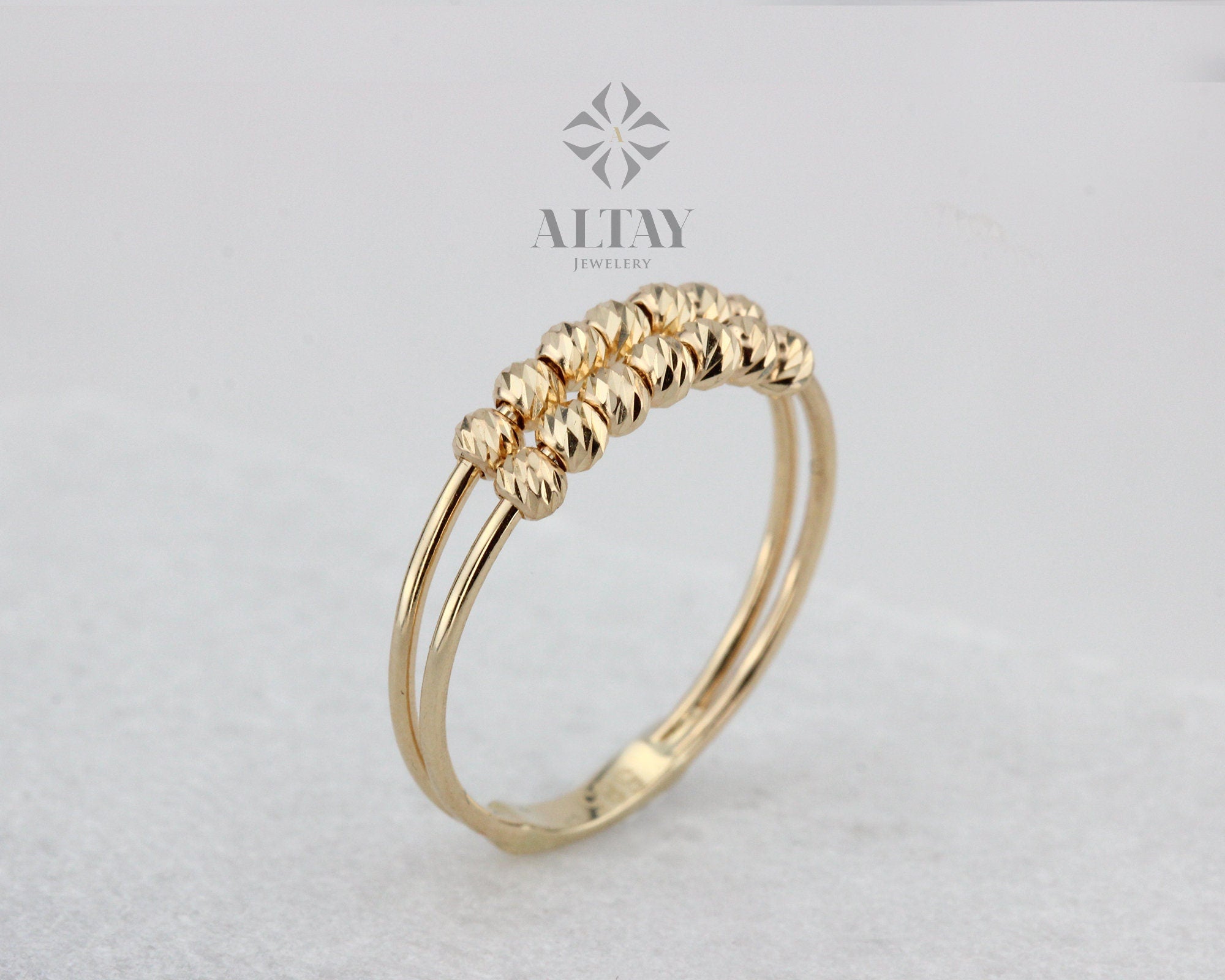 Dorica Beaded 14k Solid Gold Ring, Stackable, Dainty, Delicate Ring, Gift For Her, Jewelery, Anniversary, Dual Bands, Mini Balls, Jewelry