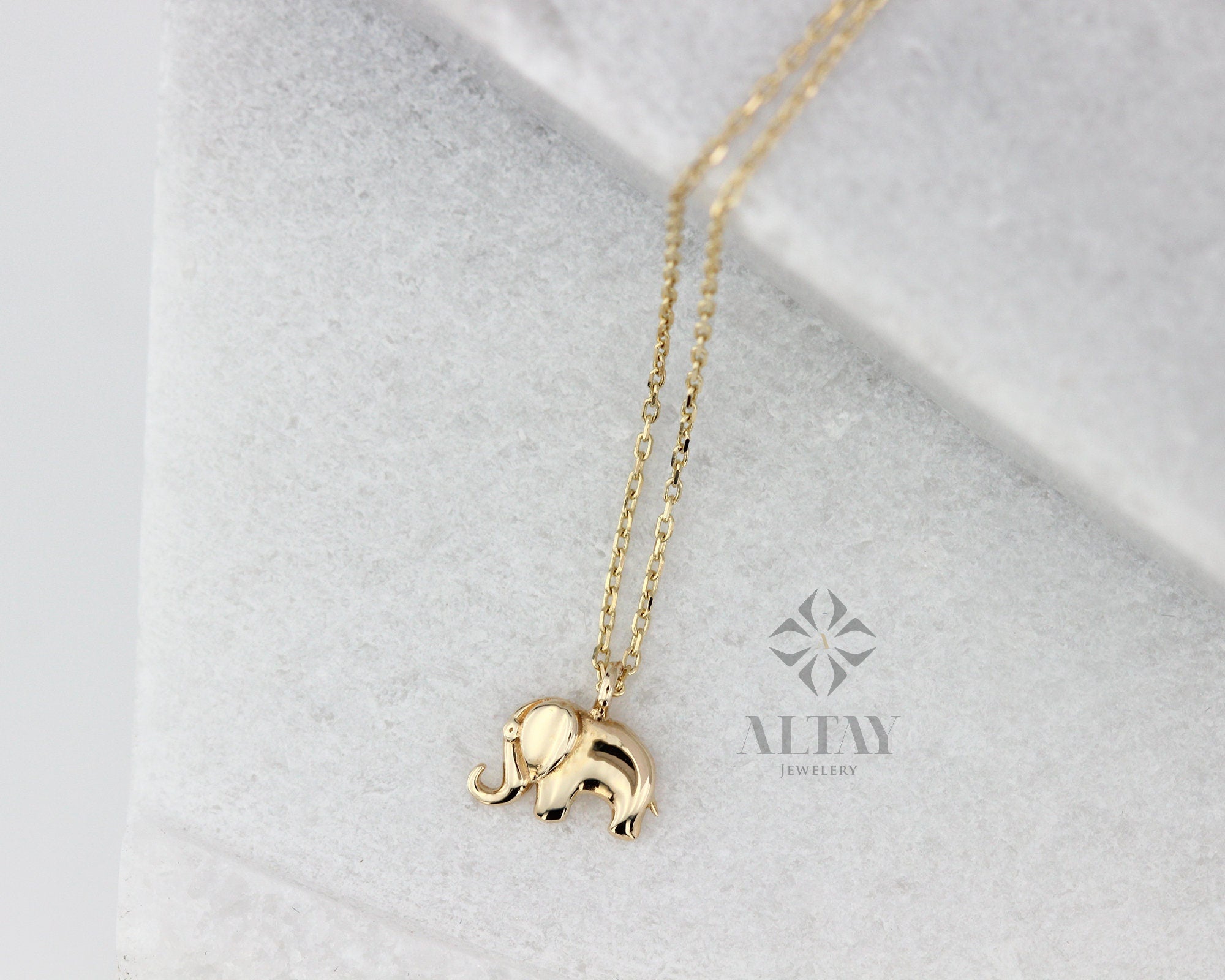 14K Gold Elephant Necklace, Elephant Pendant Necklace, Dainty Elephant Choker, Good Luck Charm, Tiny Elephant, Layering Women Necklace