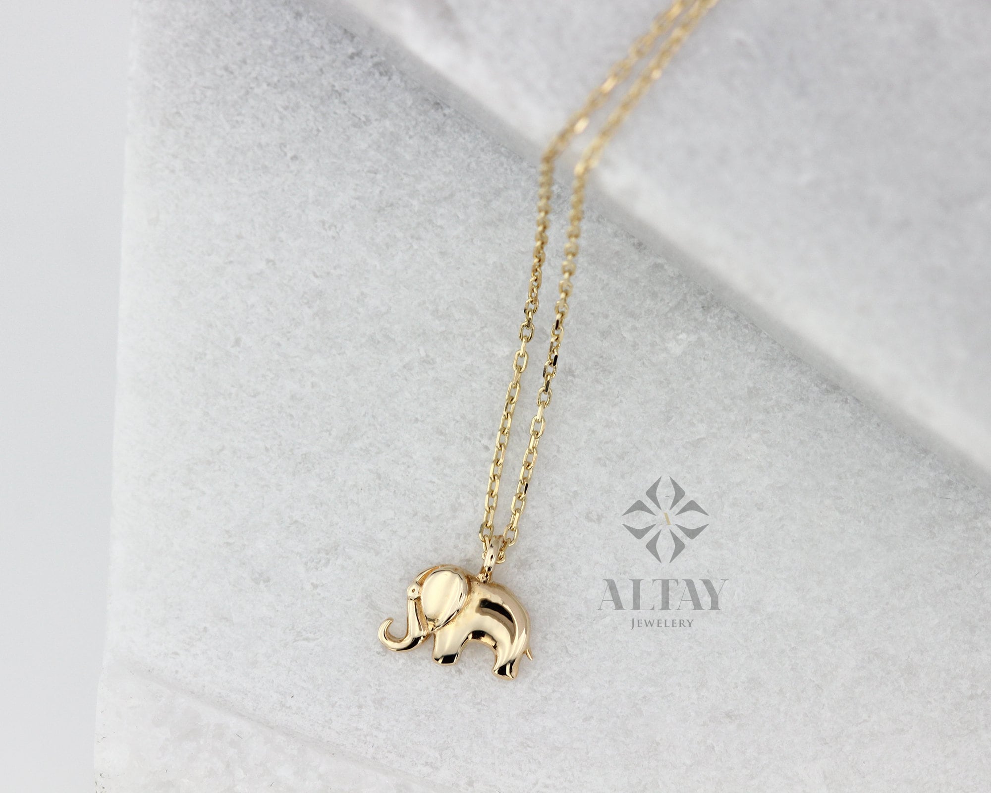 14K Solid Gold Elephant Necklace, Good Luck Charm Necklace, Dainty Gold Pendant, Animal Necklace, Minimalist, Gift for Her, Everyday Jewelry