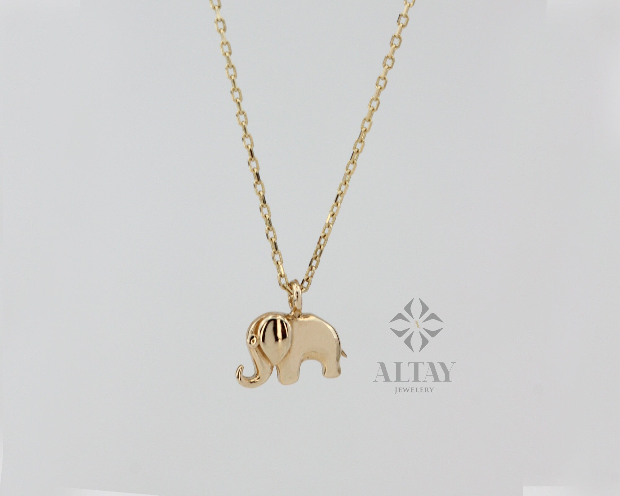 14K Solid Gold Elephant Necklace, Good Luck Charm Necklace, Dainty Gold Pendant, Animal Necklace, Minimalist, Gift for Her, Everyday Jewelry