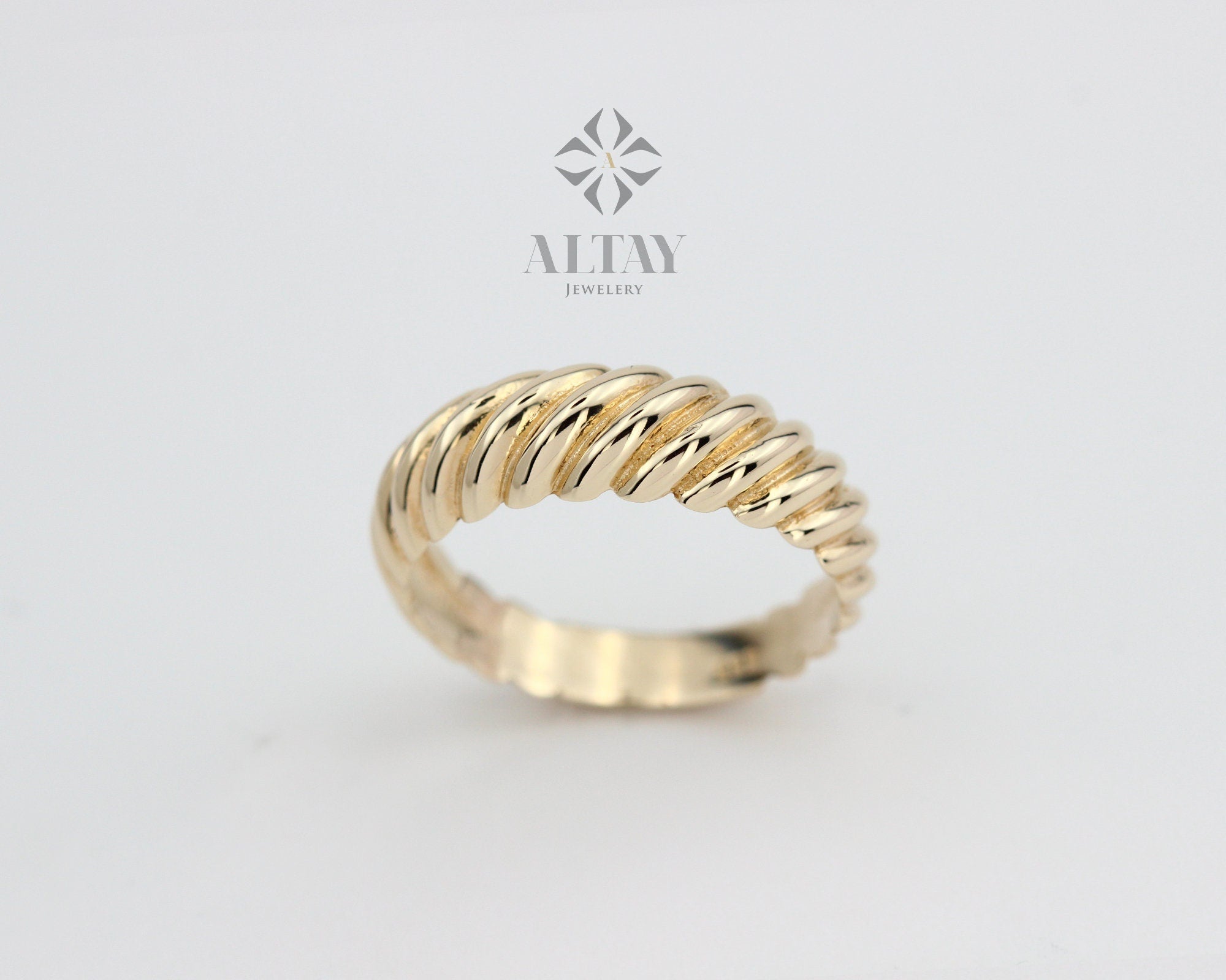 14K Solid Gold Twist Ring, Croissant Dome Ring, Statement Ring, Round Line Ring, Jewelry, Minimalist, Gift For Her, Real Gold, Jewelry
