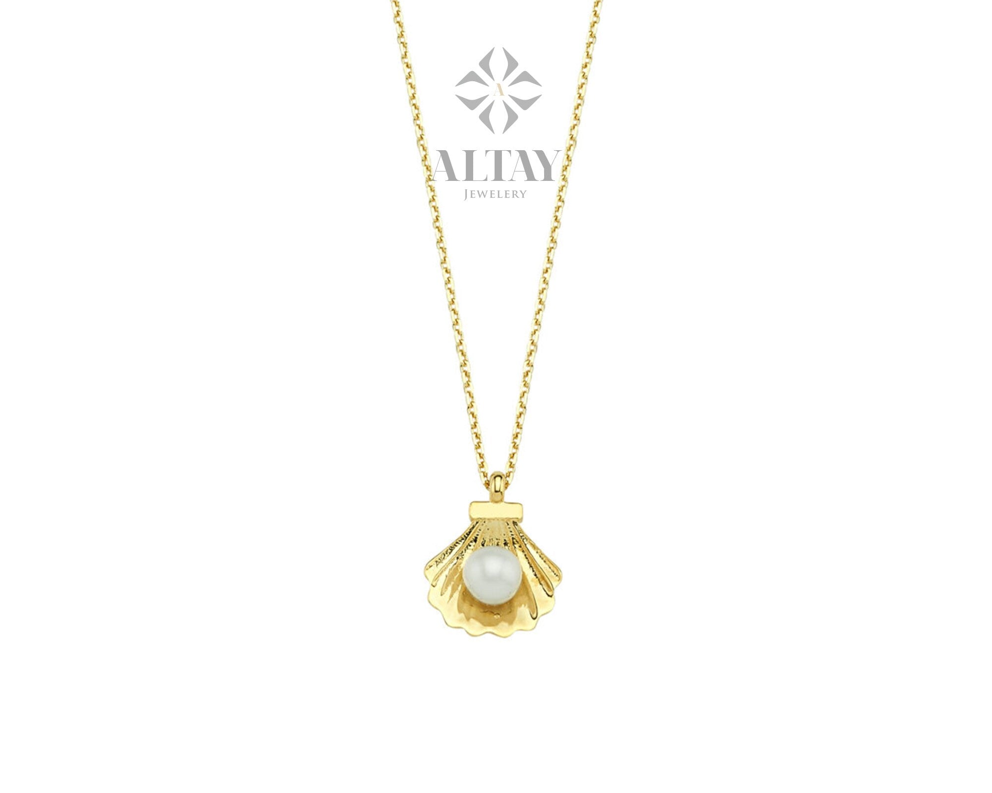 14K Gold Seashell Pearl Necklace, Gold Shell Pendant, Dainty Gold Bridesmaid, Gift For Her, Charm Necklace ,Minimal Fashion Summer