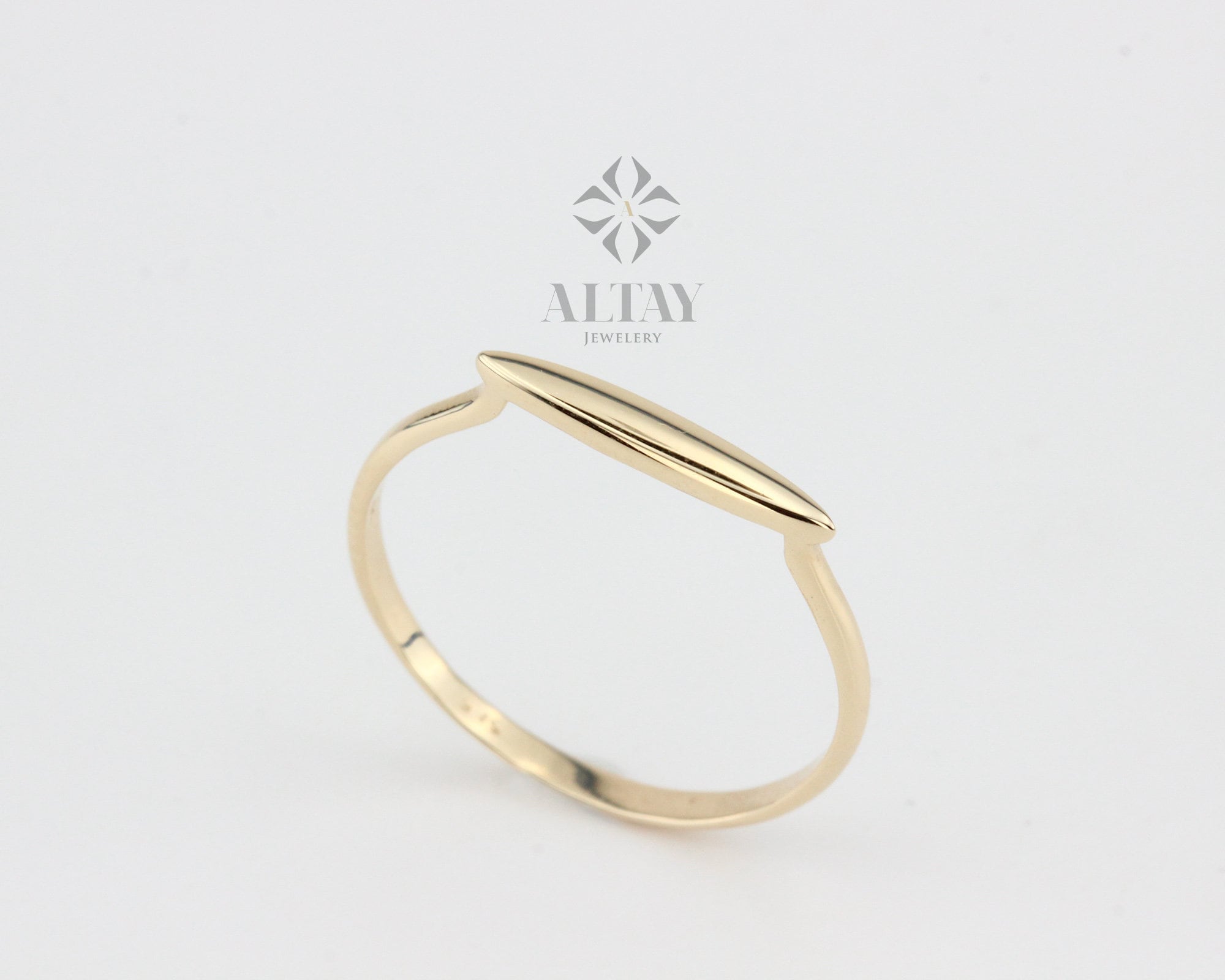 14K Solid Gold Rectangle Bar Ring, Plain Stacking Ring, Thin Gold, Stackable Knuckle Dainty Ring, Flat Bar Band Ring, Geometric Jewelry