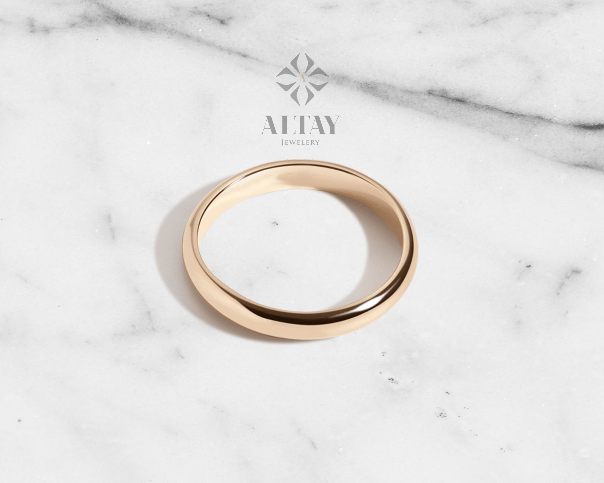 14K Solid Gold Plain Wedding Band (2mm), Polish Rounded Dome, Unisex Ring, Gift For Her Him, Stackable Ring , Promise Ring, Engagement Ring