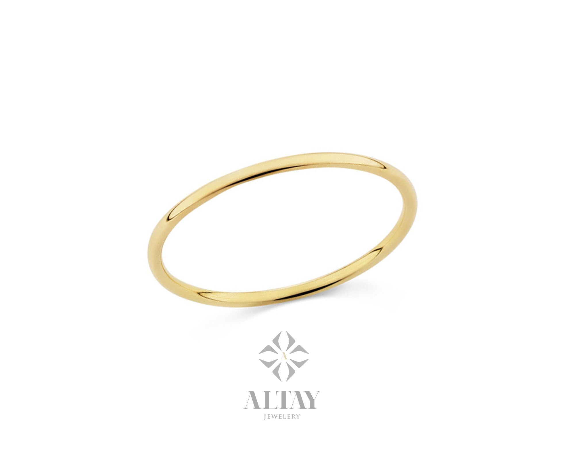 14K Gold 1mm Wedding Band, Thin Wedding Band, Simple Plain Band Ring, Gold Knuckle Band Ring, Dainty Stacking Ring, Gift For Her