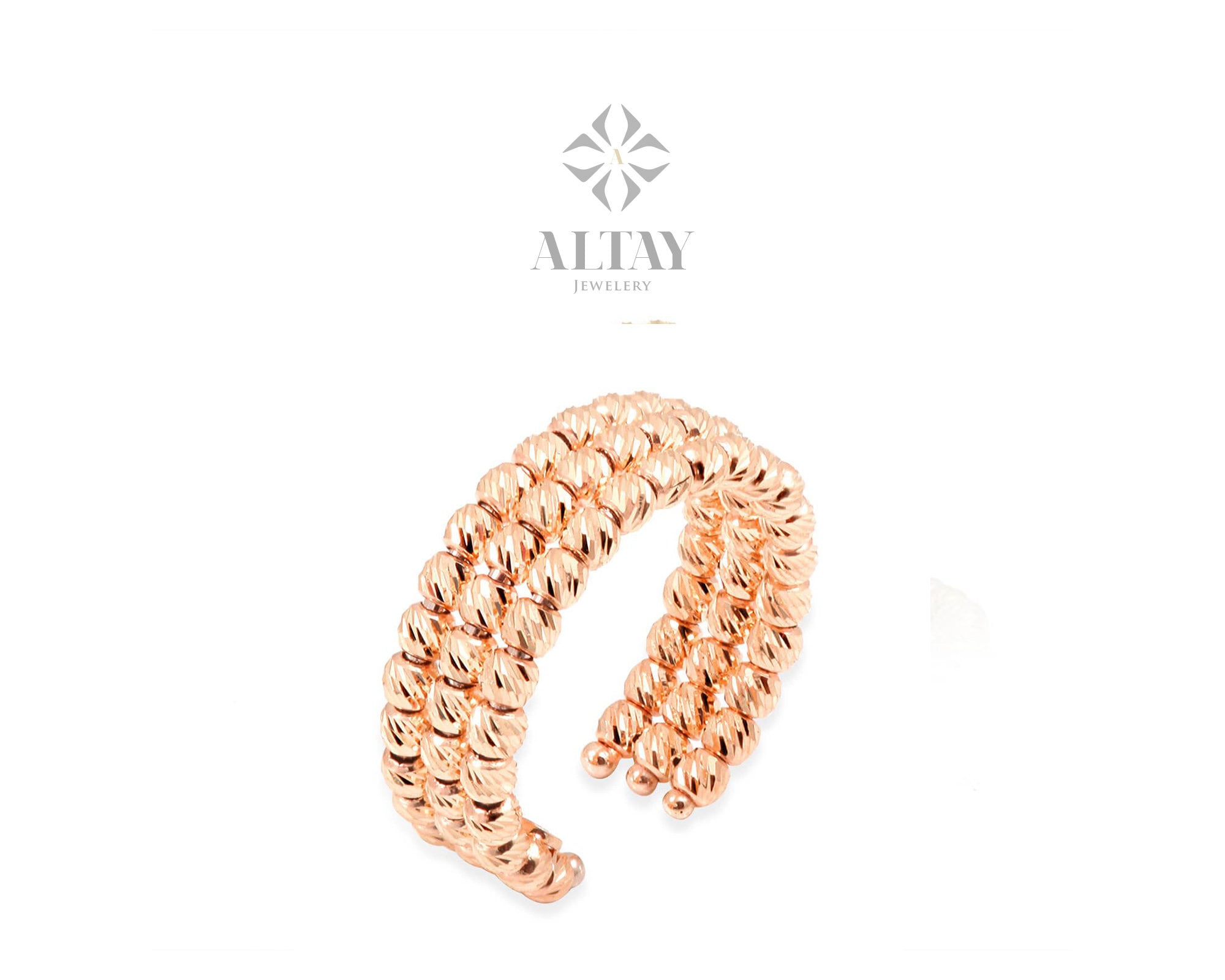 14K Solid Yellow Gold Dorica Balls Ring, Triple Beaded Line Mini Balls, Stackable, Dainty, Delicate Ring, Gift For Her, Jewelry, Fashion