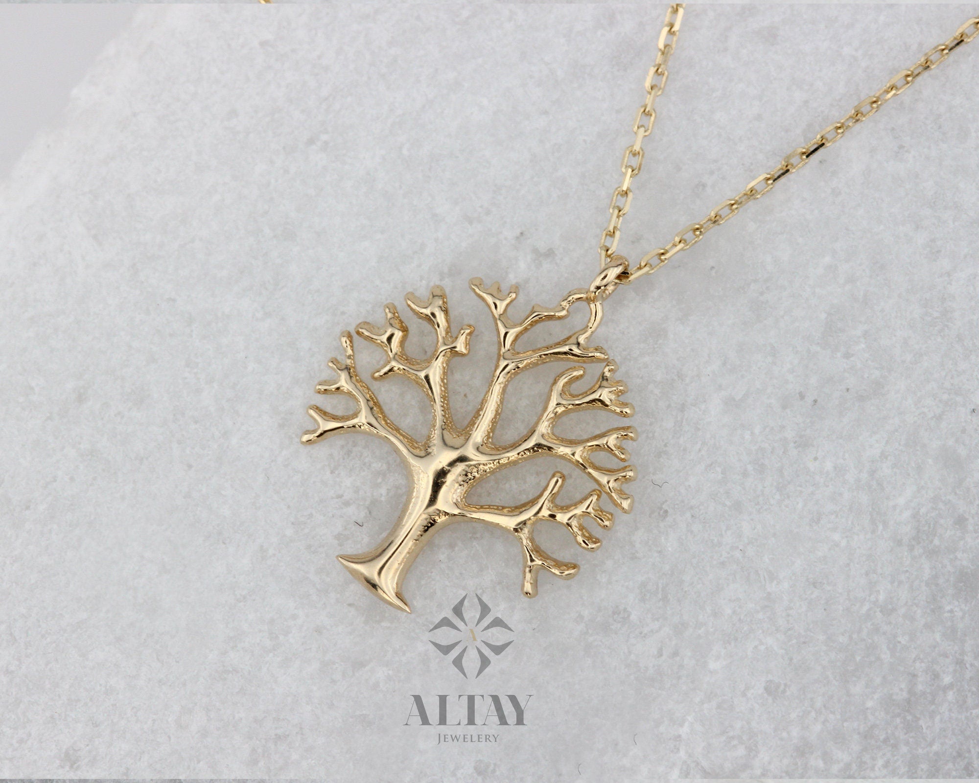 14K Solid Gold Tree Necklace, Tree of Life Pendant, Family Tree Charm, Tree of Life Choker, Nature Pendant, Minimalist Everyday Jewelry