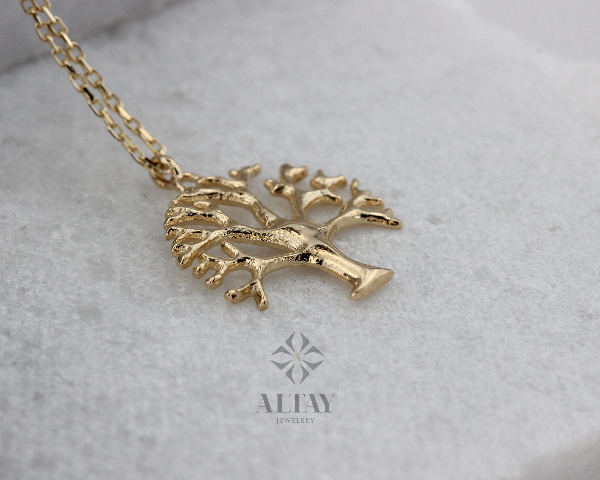14K Solid Gold Tree Necklace, Tree of Life Pendant, Family Tree Charm, Tree of Life Choker, Nature Pendant, Minimalist Everyday Jewelry