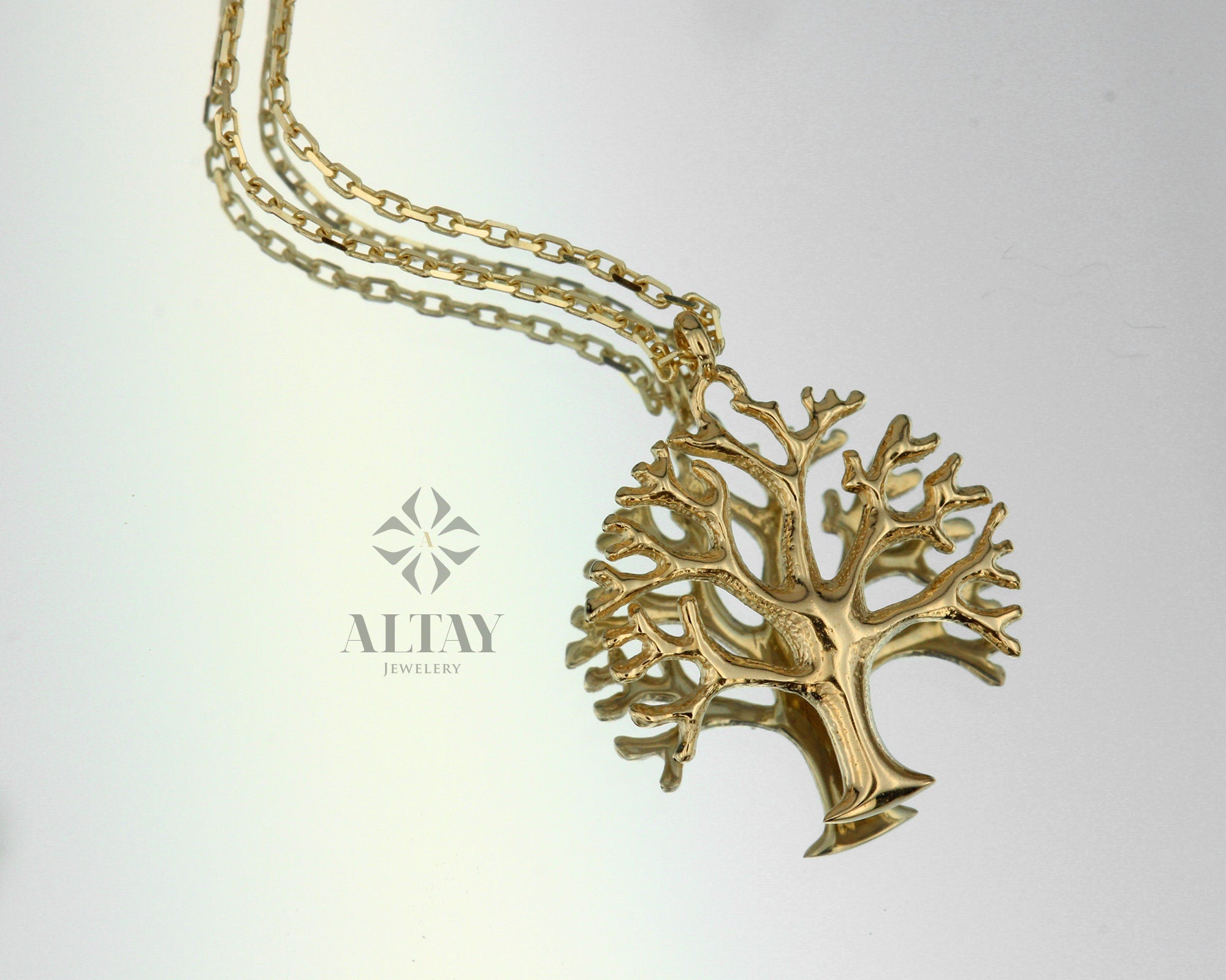 14K Solid Gold Tree Necklace, Tree of Life Pendant, Family Tree Charm, Tree of Life Choker, Nature Pendant, Minimalist Everyday Jewelry