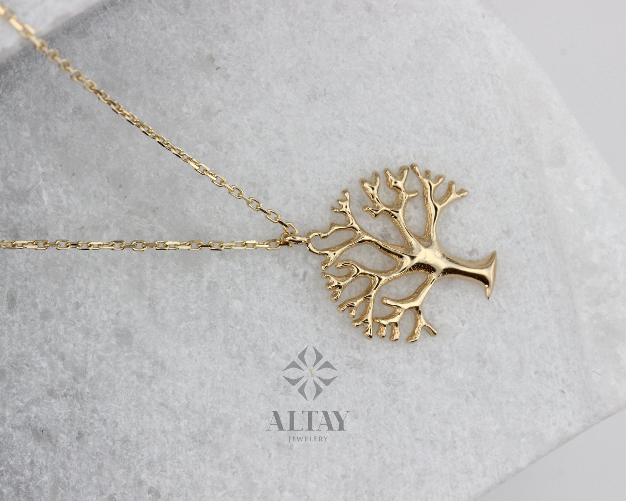 14K Solid Gold Tree Necklace, Tree of Life Pendant, Family Tree Charm, Tree of Life Choker, Nature Pendant, Minimalist Everyday Jewelry