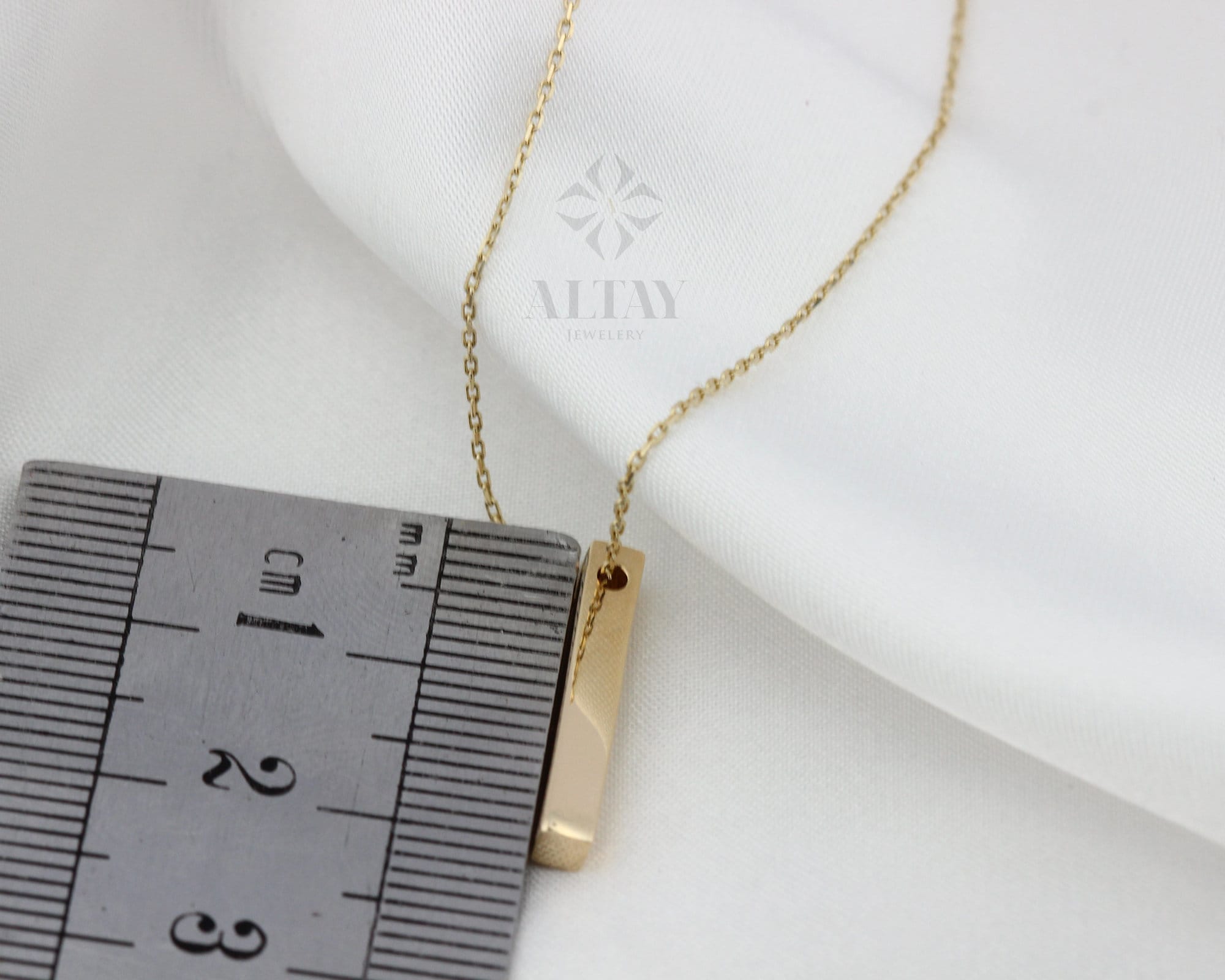14K Gold 3D Vertical Bar Necklace, Engraved Custom Name Necklace, Gift For Family, Personalized Engrave 4 Side Necklace, Custom Name Jewelry