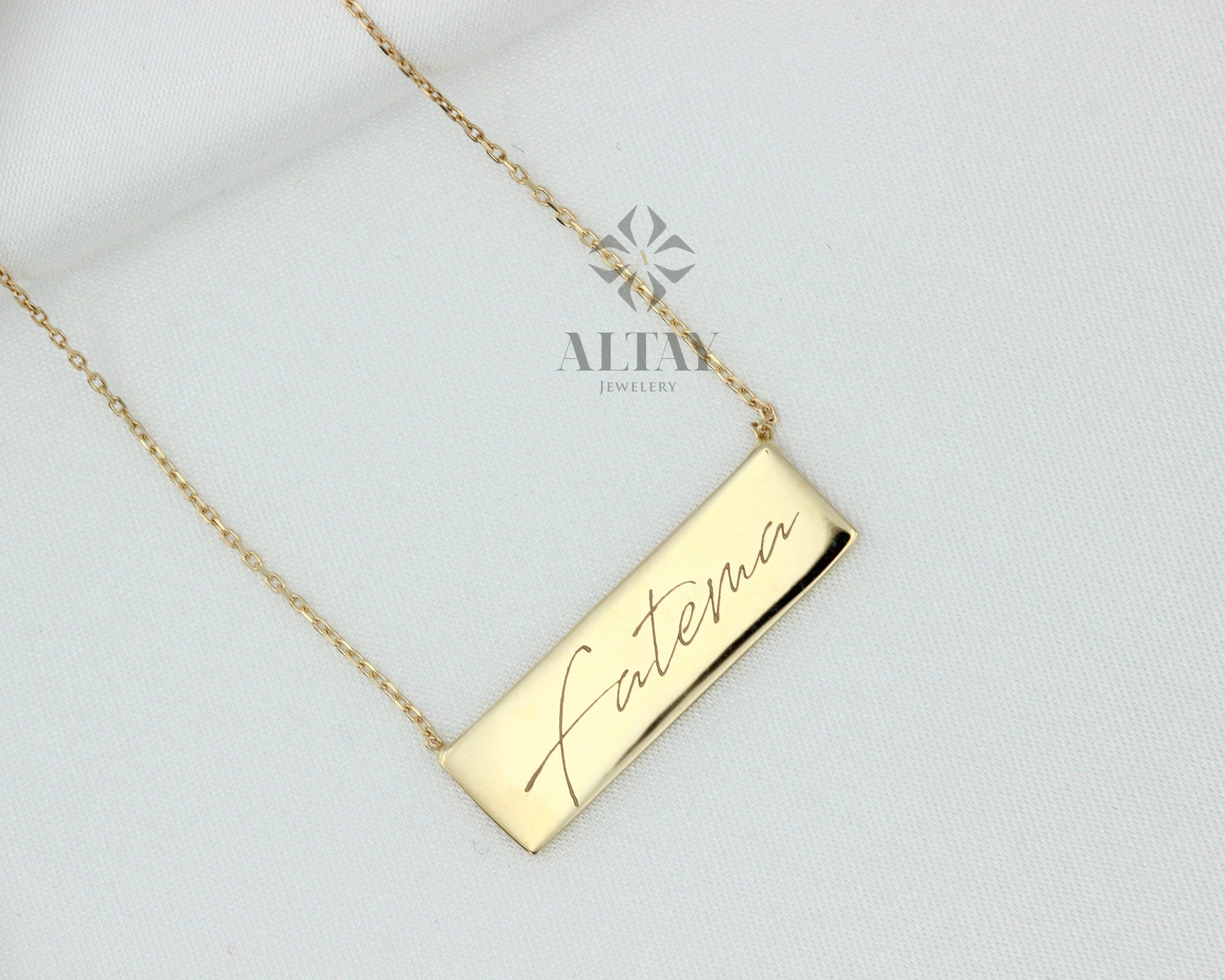Bar Name Tag Necklace, 14K Solid Gold, Customize Personalized Necklace Bar, Gift For Her, Horizontal Bar Stamped, Engraved Necklace, Fashion