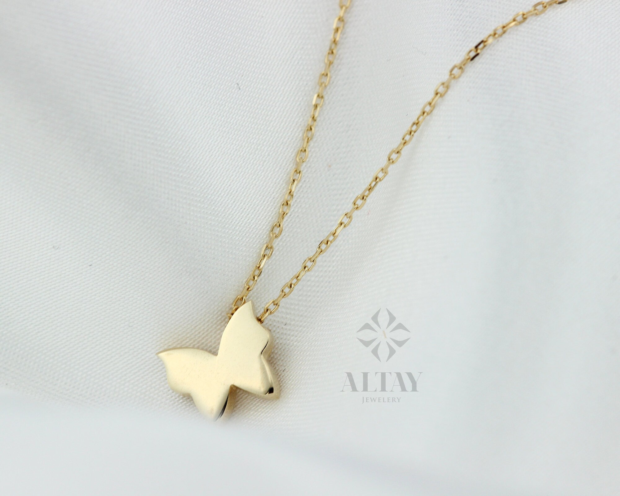 14K Gold Butterfly Necklace, Minimalist Charm Pendant, Cute Gift For Her, Animal Fine Jewelry, Small Butterfly Pendant, Dailywear Gift