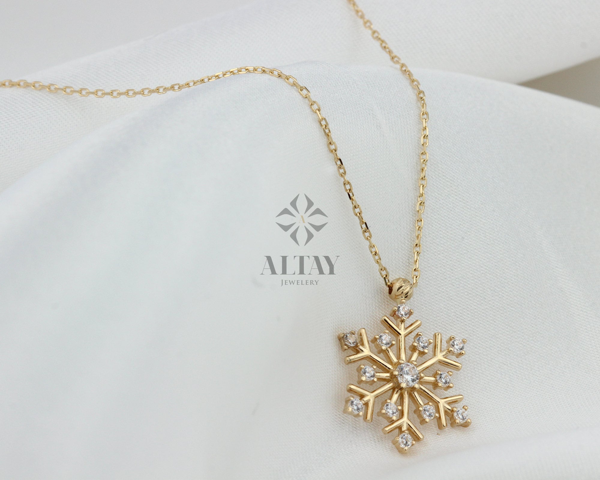 14K Snow Flake CZ Diamond Necklace, Christmas Gift For Her, Winter Symbol, Snow Delicate Dainty Necklace, Minimalist Fine Jewelry, Fashion