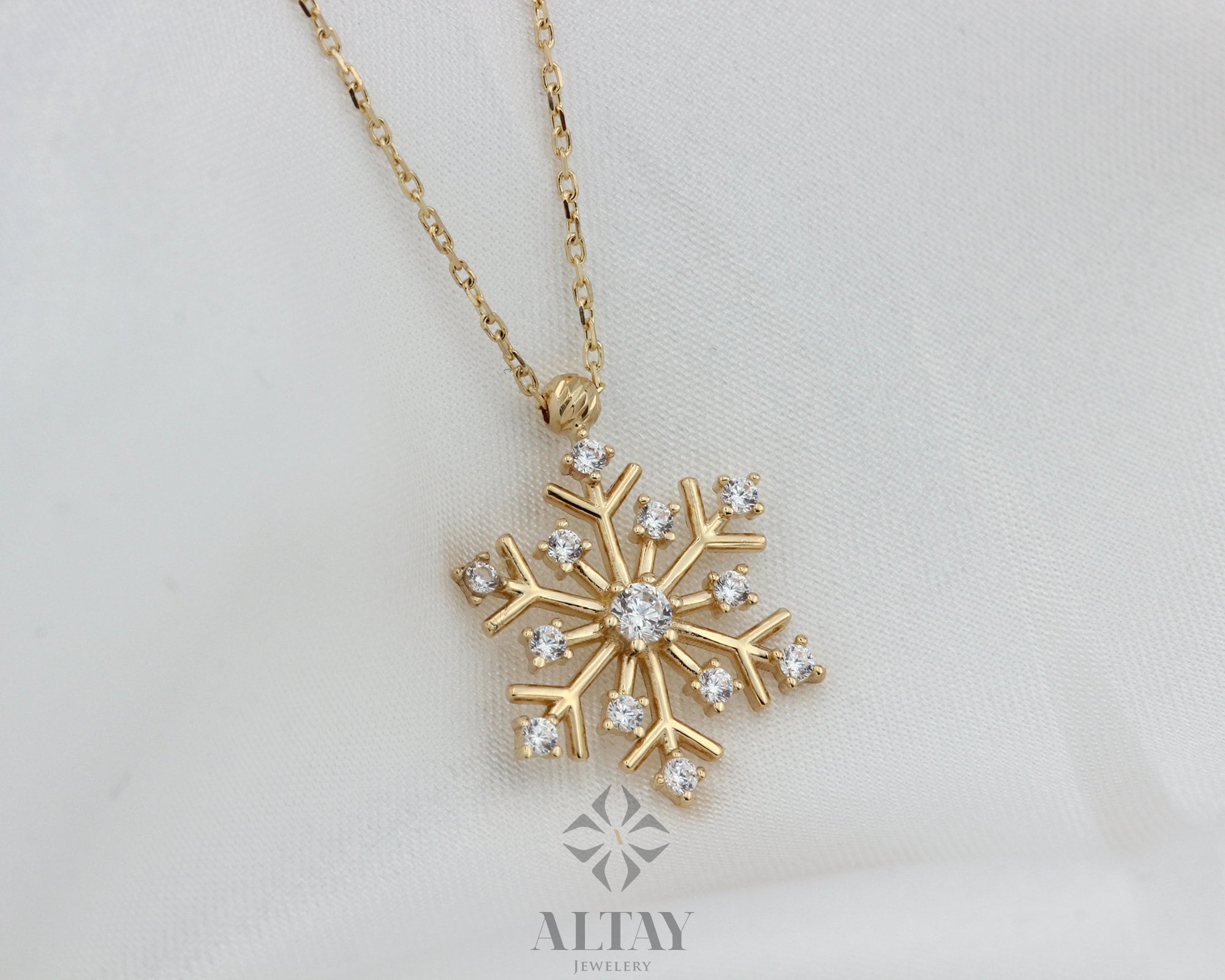 14K Snow Flake CZ Diamond Necklace, Christmas Gift For Her, Winter Symbol, Snow Delicate Dainty Necklace, Minimalist Fine Jewelry, Fashion