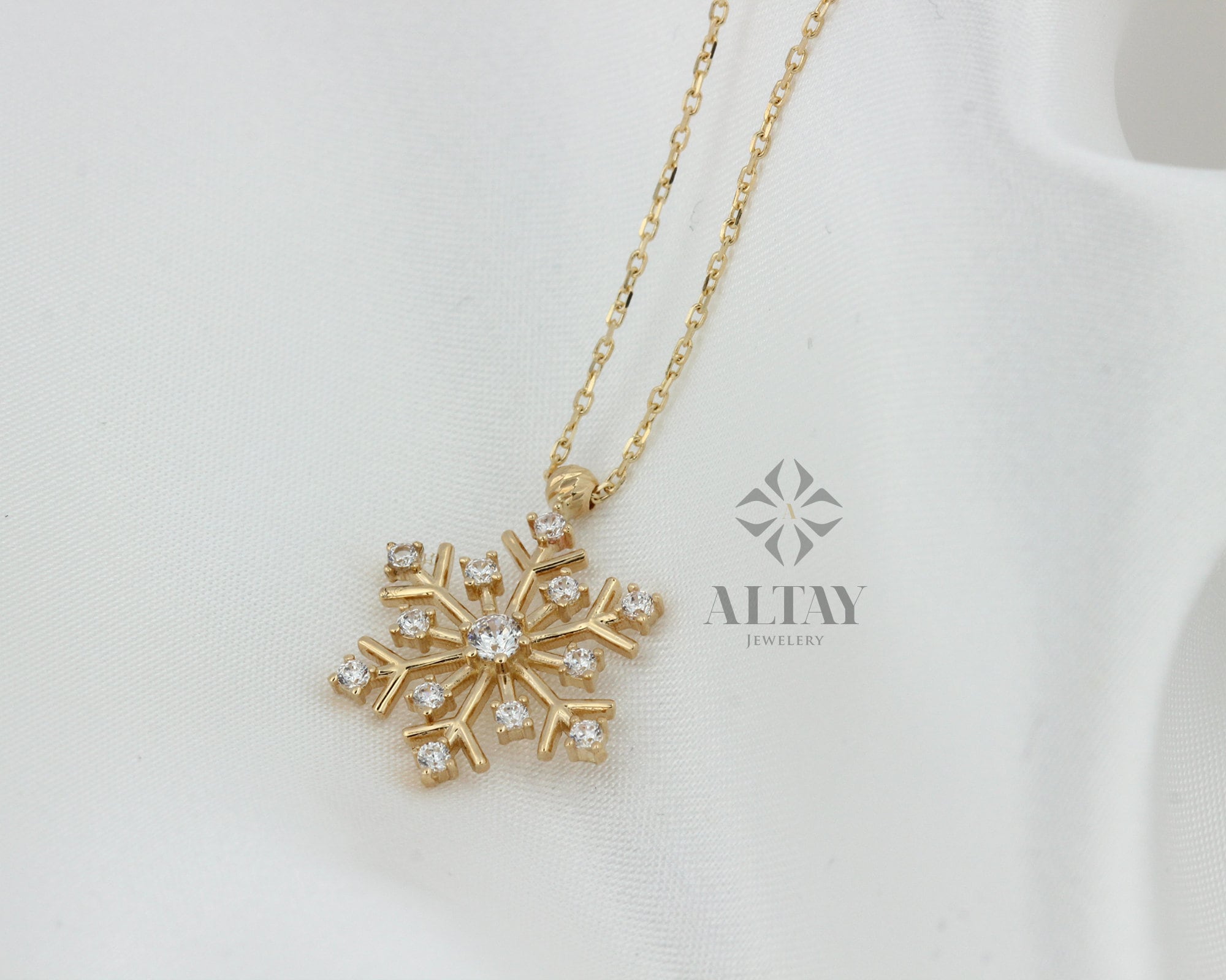 14K Snow Flake CZ Diamond Necklace, Christmas Gift For Her, Winter Symbol, Snow Delicate Dainty Necklace, Minimalist Fine Jewelry, Fashion