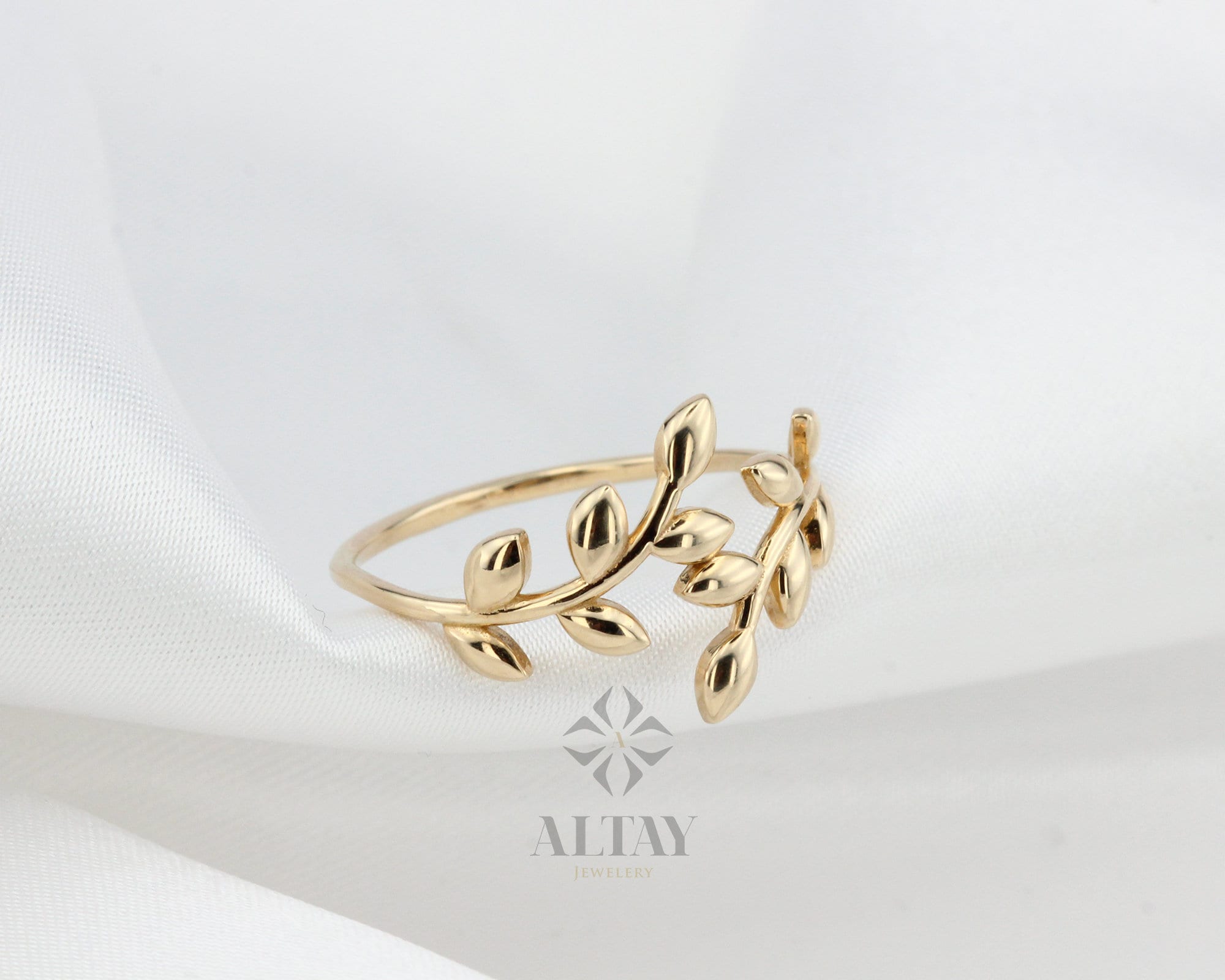 14K Gold Leaf Branch Ring, Gold Leaf Twig Ring, Rose Gold Leaf Ring, Layering Ring, Vine Ring, Laurel Ring, Nature Jewelry, Tree ring