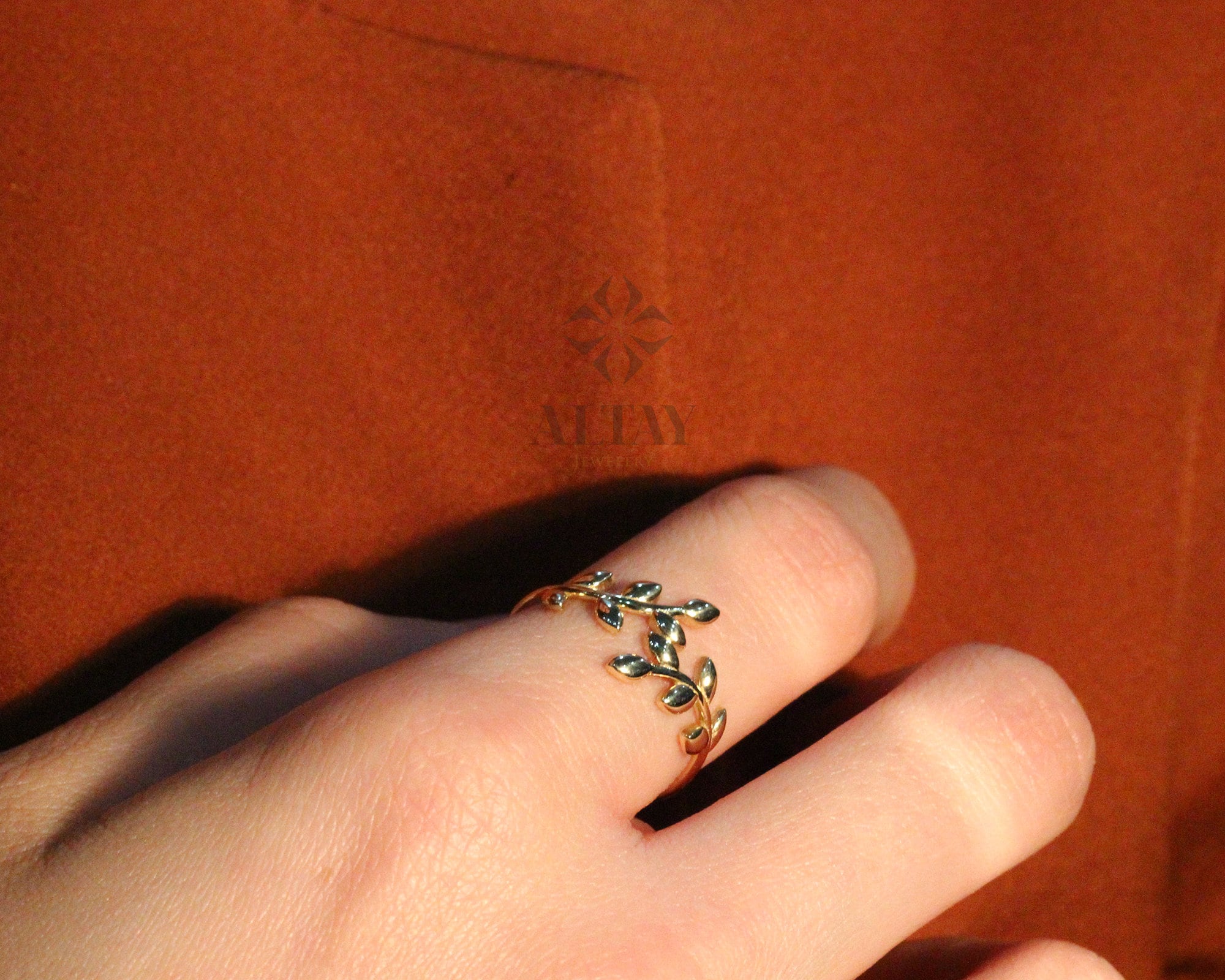 14K Gold Leaf Branch Ring, Gold Leaf Twig Ring, Rose Gold Leaf Ring, Layering Ring, Vine Ring, Laurel Ring, Nature Jewelry, Tree ring