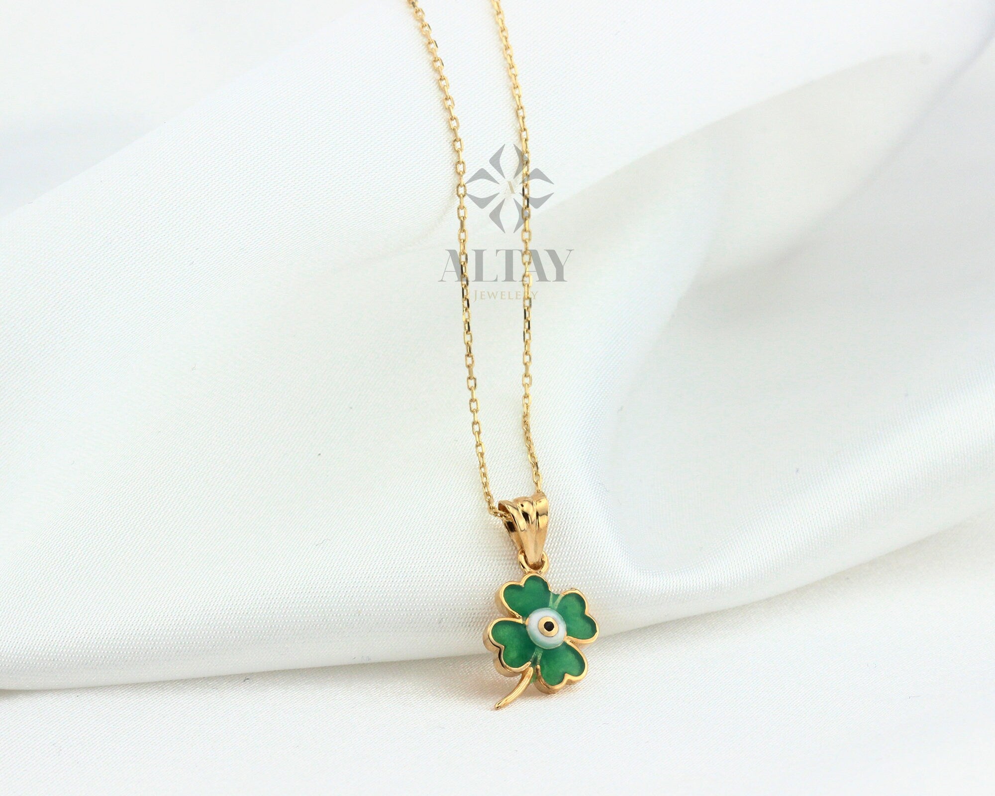 14K Gold Four Leaf Clover Necklace, Dainty Good Luck Pendant, Clover Lucky Charm Necklace, St. Patrick's Day Accessory Choker, Gift for Her