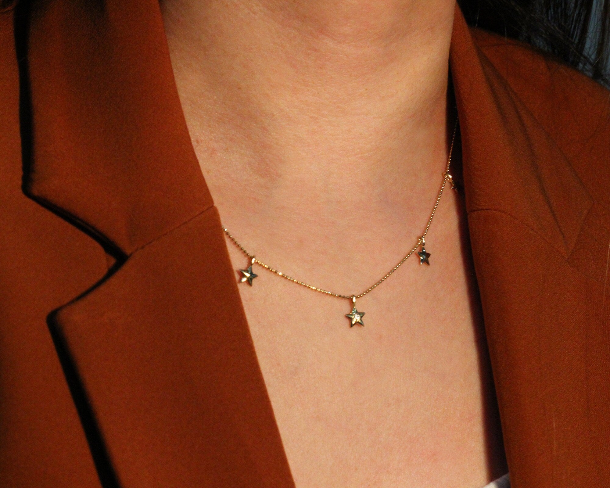 14K Gold Gold Star Necklace, Charm Necklace, Gold Star, Gold Chain Necklace, Dainty Gold, Star Pendant, Layered Gold Choker Celestial