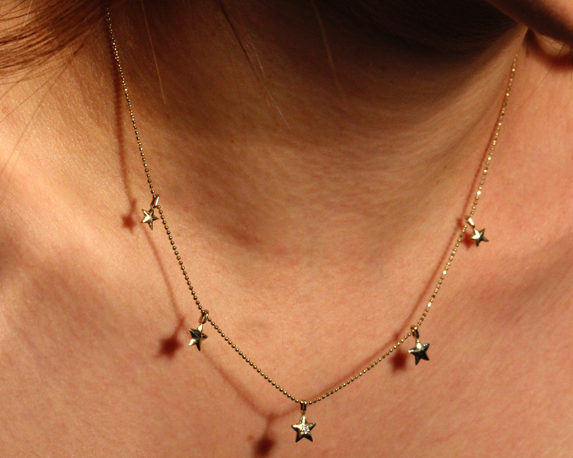 14K Gold Gold Star Necklace, Charm Necklace, Gold Star, Gold Chain Necklace, Dainty Gold, Star Pendant, Layered Gold Choker Celestial