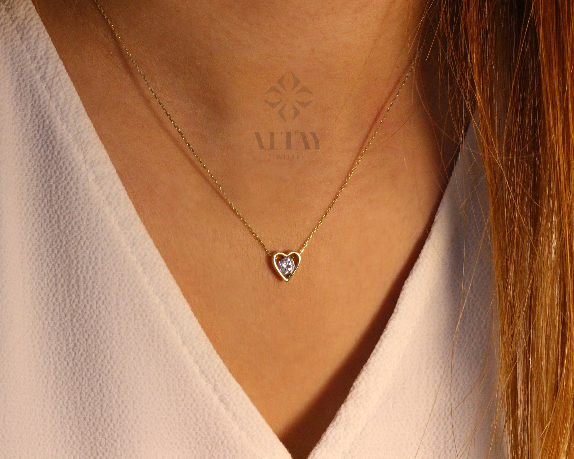 14K Gold Diamond Heart Necklace, Diamond Dainty Pendant, Small Love Charm, Meaningful Necklace, Gift for Her, Good Fortune Symbol, Delicate