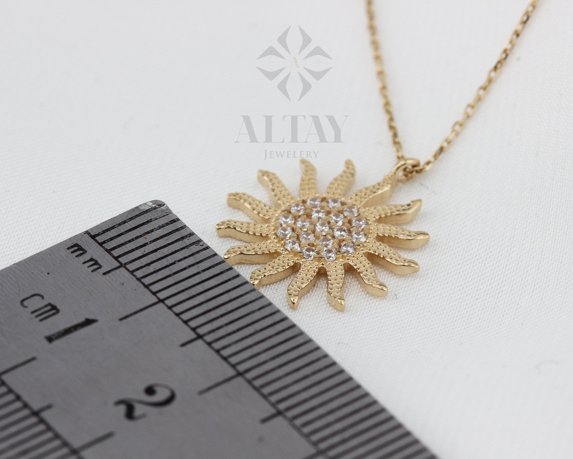 14K Gold Diamond Sun Necklace, Celestial Pendant, CZ Diamonds Choker, Minimalist Jewelry, Dainty Sun Star, Layering Chain, Gift for Her