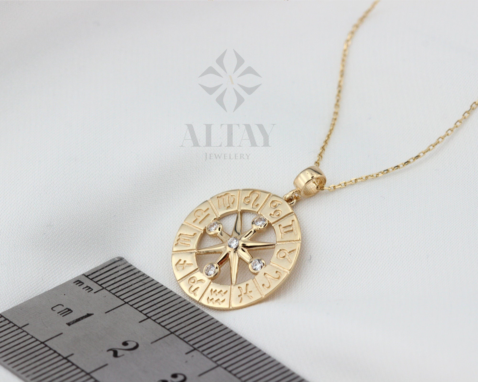 14K Gold Zodiac Compass Necklace, Horoscope Sign Coin Pendant, Medallion Zodiac Charm, Layered Birthstone Necklace, Celestial Jewelry, Gift