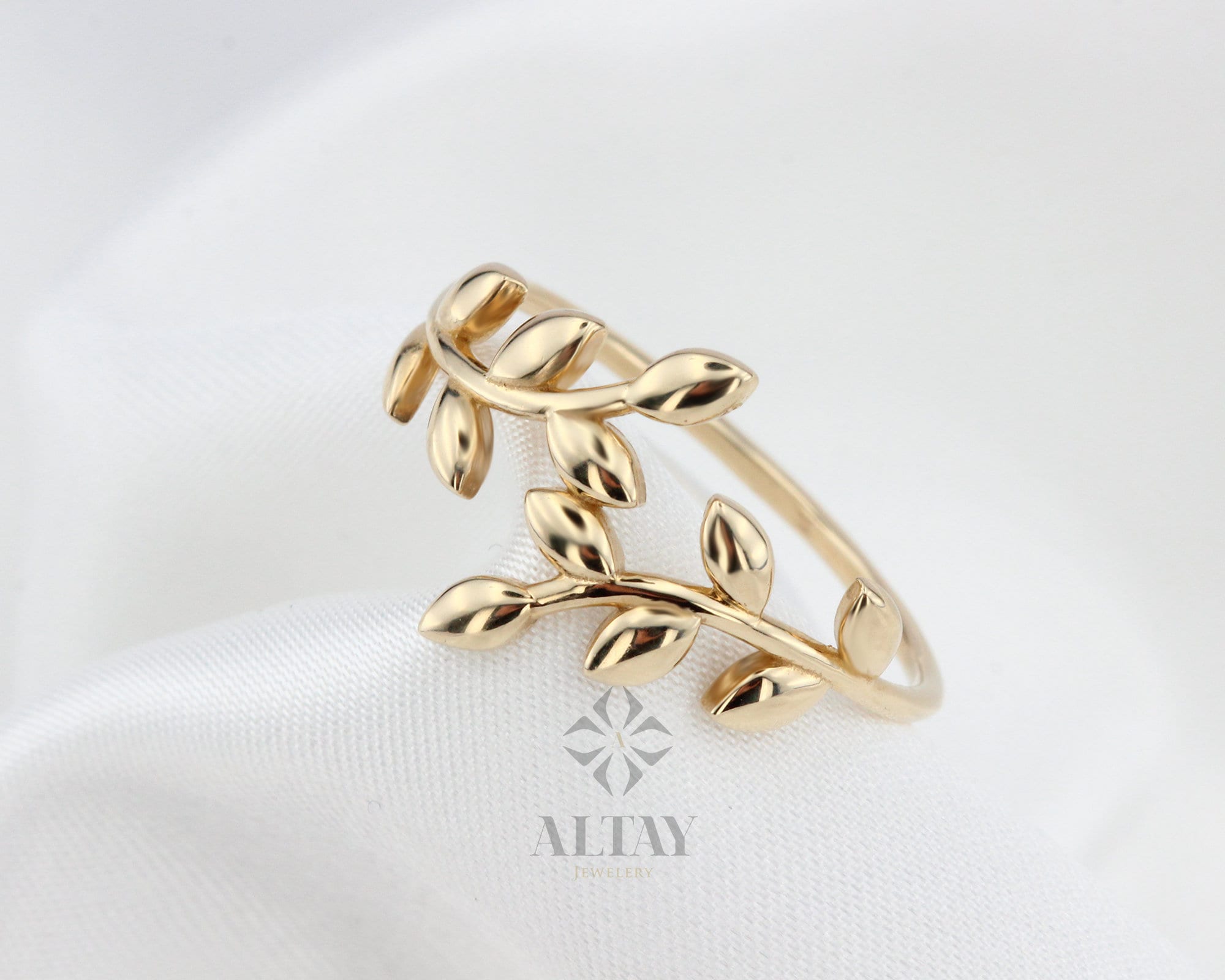 14K Gold Leaf Branch Ring, Gold Leaf Twig Ring, Rose Gold Leaf Ring, Layering Ring, Vine Ring, Laurel Ring, Nature Jewelry, Tree ring