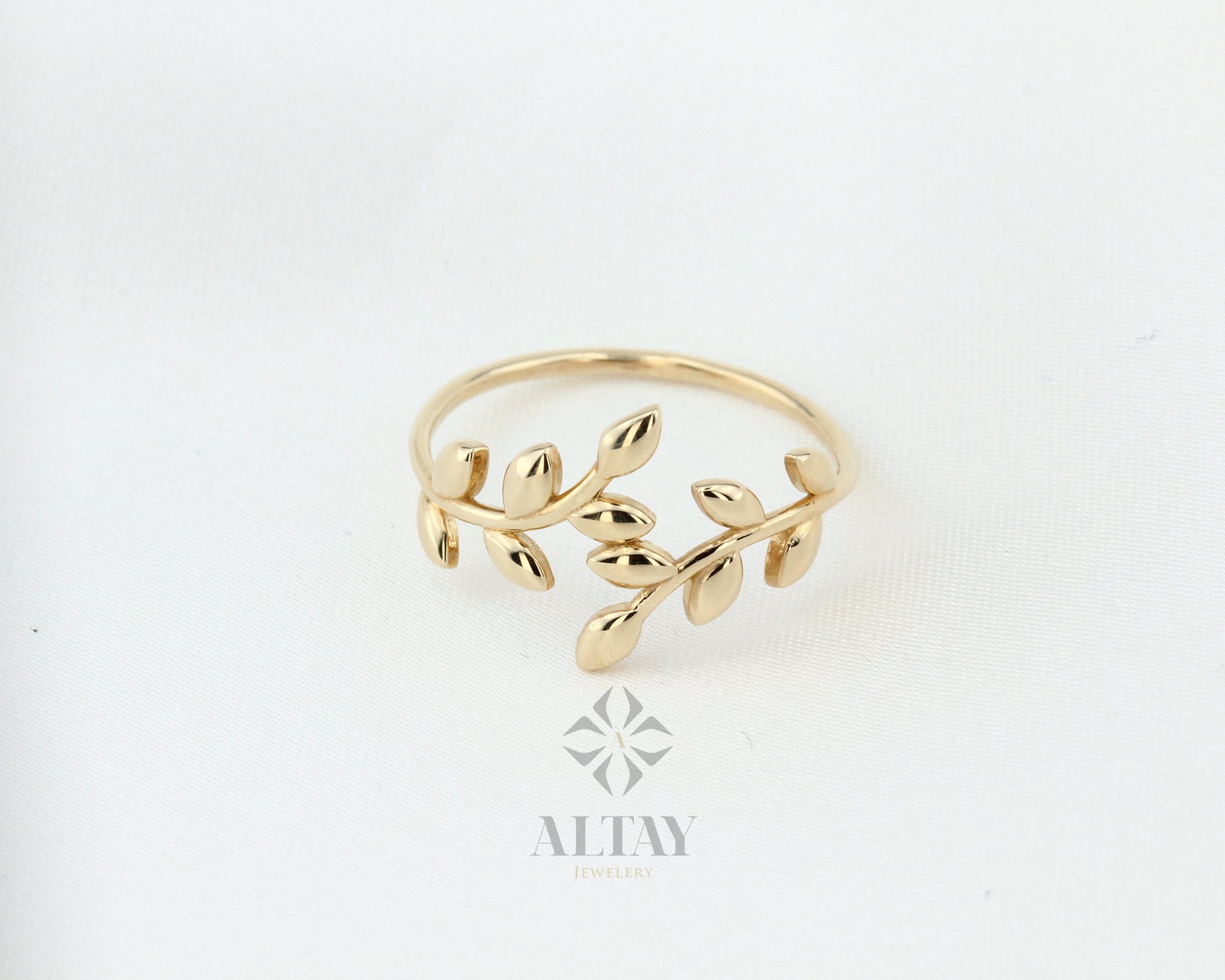 14K Gold Leaf Branch Ring, Gold Leaf Twig Ring, Rose Gold Leaf Ring, Layering Ring, Vine Ring, Laurel Ring, Nature Jewelry, Tree ring