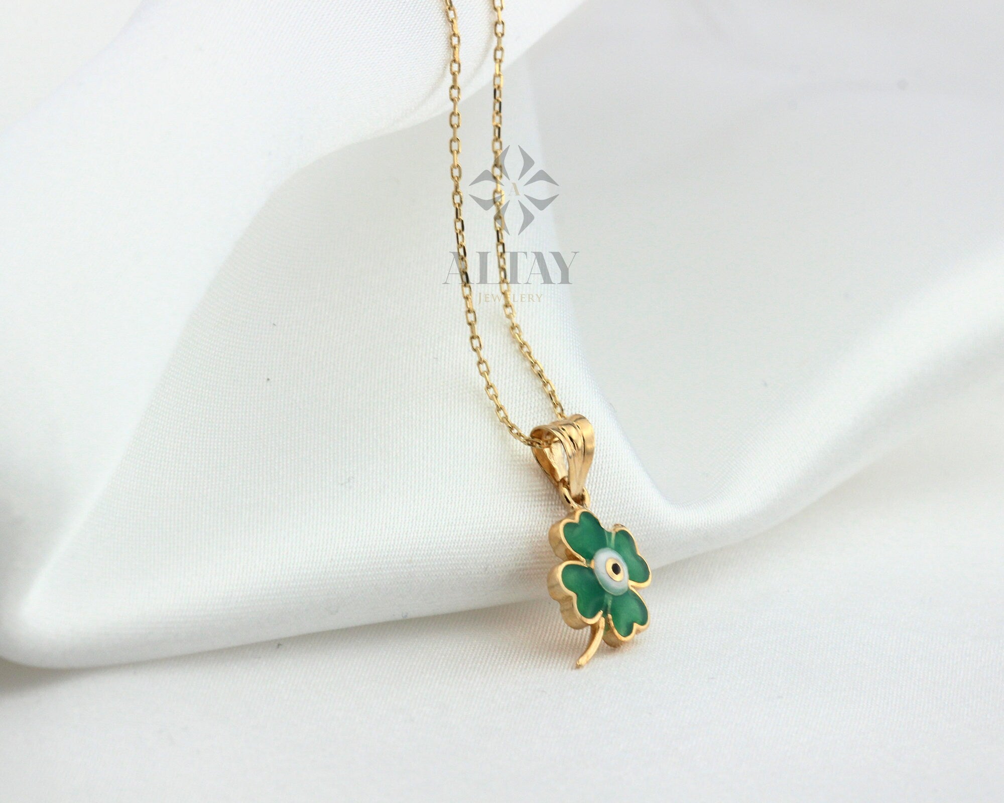 14K Gold Four Leaf Clover Necklace, Dainty Good Luck Pendant, Clover Lucky Charm Necklace, St. Patrick's Day Accessory Choker, Gift for Her