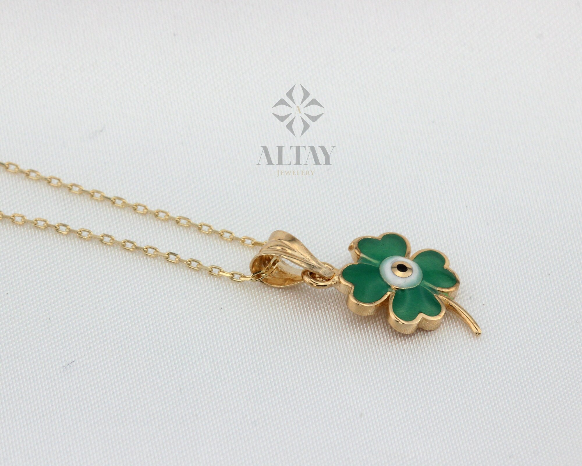 14K Gold Four Leaf Clover Necklace, Dainty Good Luck Pendant, Clover Lucky Charm Necklace, St. Patrick's Day Accessory Choker, Gift for Her