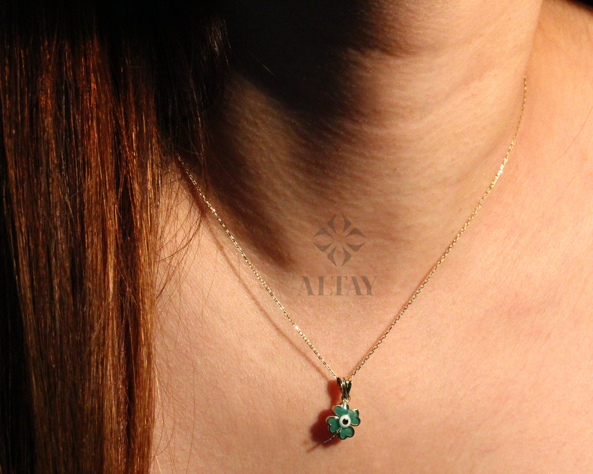 14K Gold Four Leaf Clover Necklace, Dainty Good Luck Pendant, Clover Lucky Charm Necklace, St. Patrick's Day Accessory Choker, Gift for Her