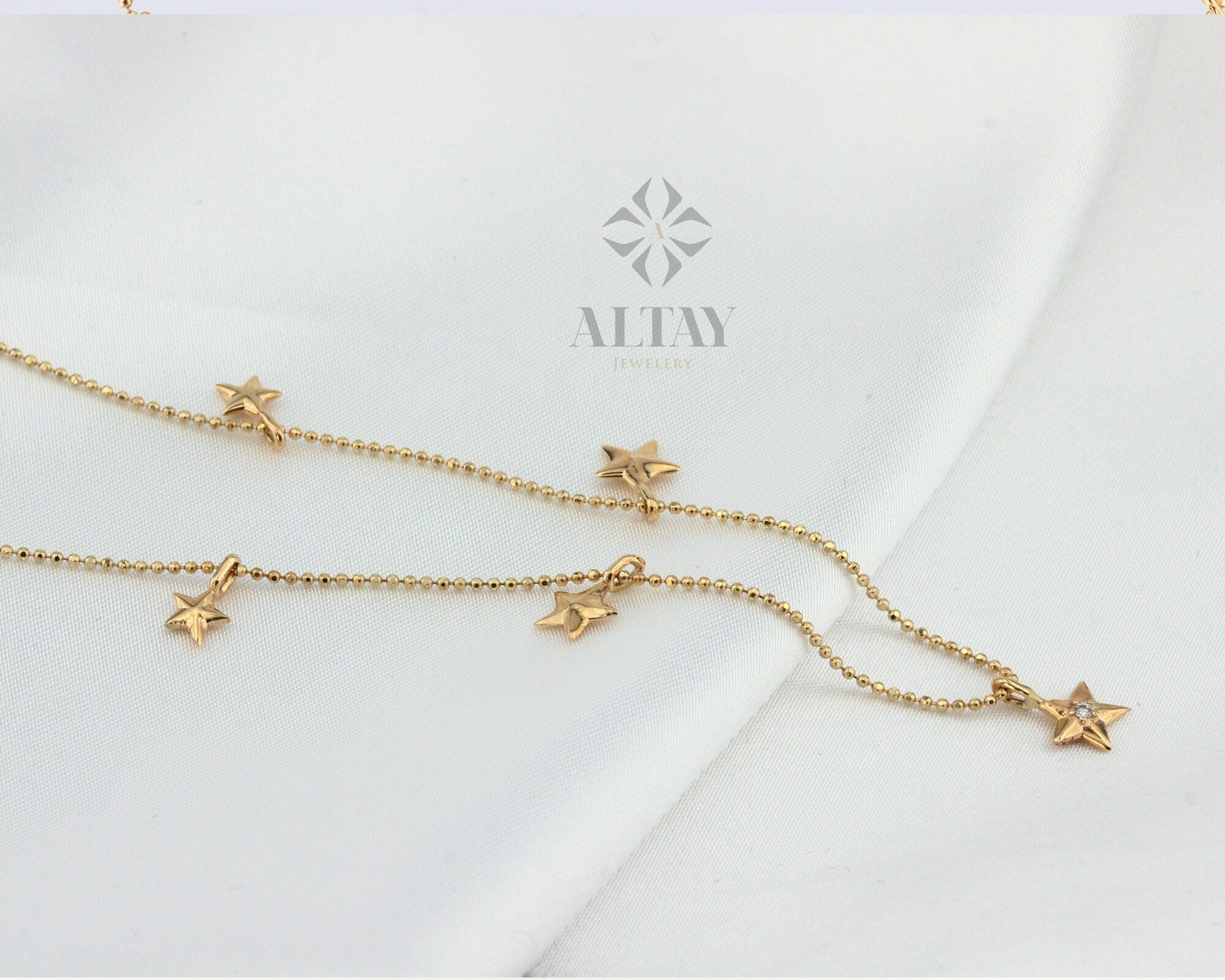 14K Gold Gold Star Necklace, Charm Necklace, Gold Star, Gold Chain Necklace, Dainty Gold, Star Pendant, Layered Gold Choker Celestial