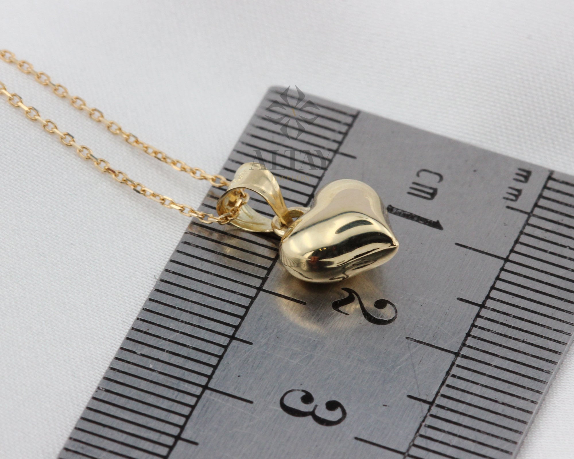 14K Gold Heart Necklace, Small Heart Necklace, Mini 3D Heart Pendant, Puffy Heart Real Gold Charm, Love Pendant Choker, Gift for Her