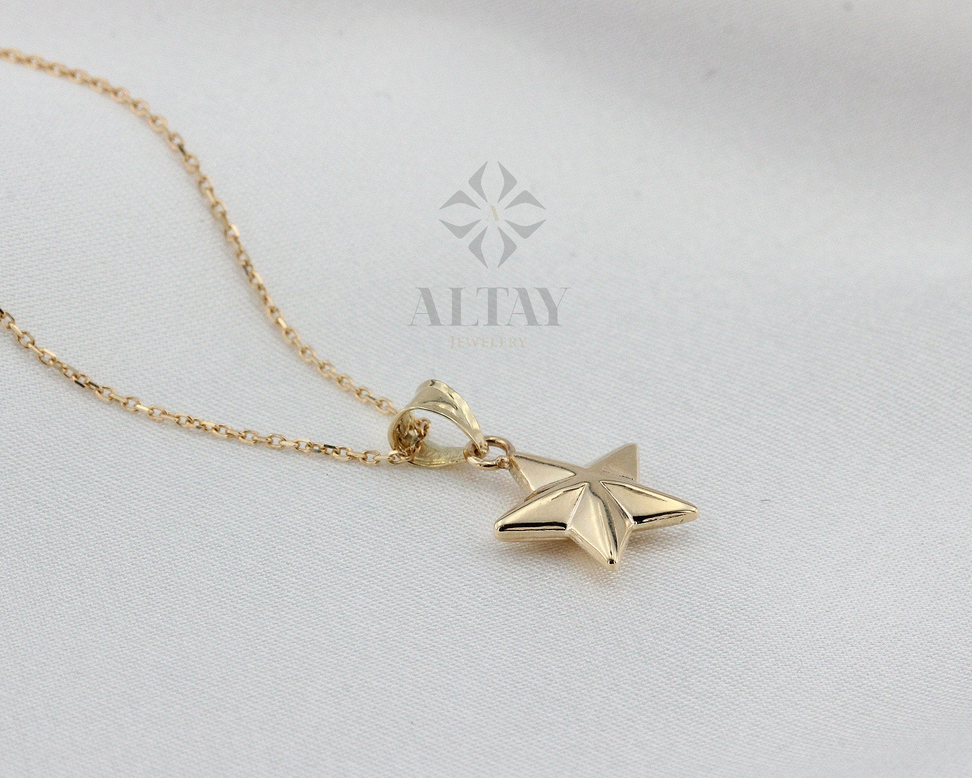 14K Gold Star Necklace, Small Star Pendant, 3D Star Charm Necklace, Stars Dainty Charm, Simple Tiny Necklace, Boho Jewelry, Gift for Her