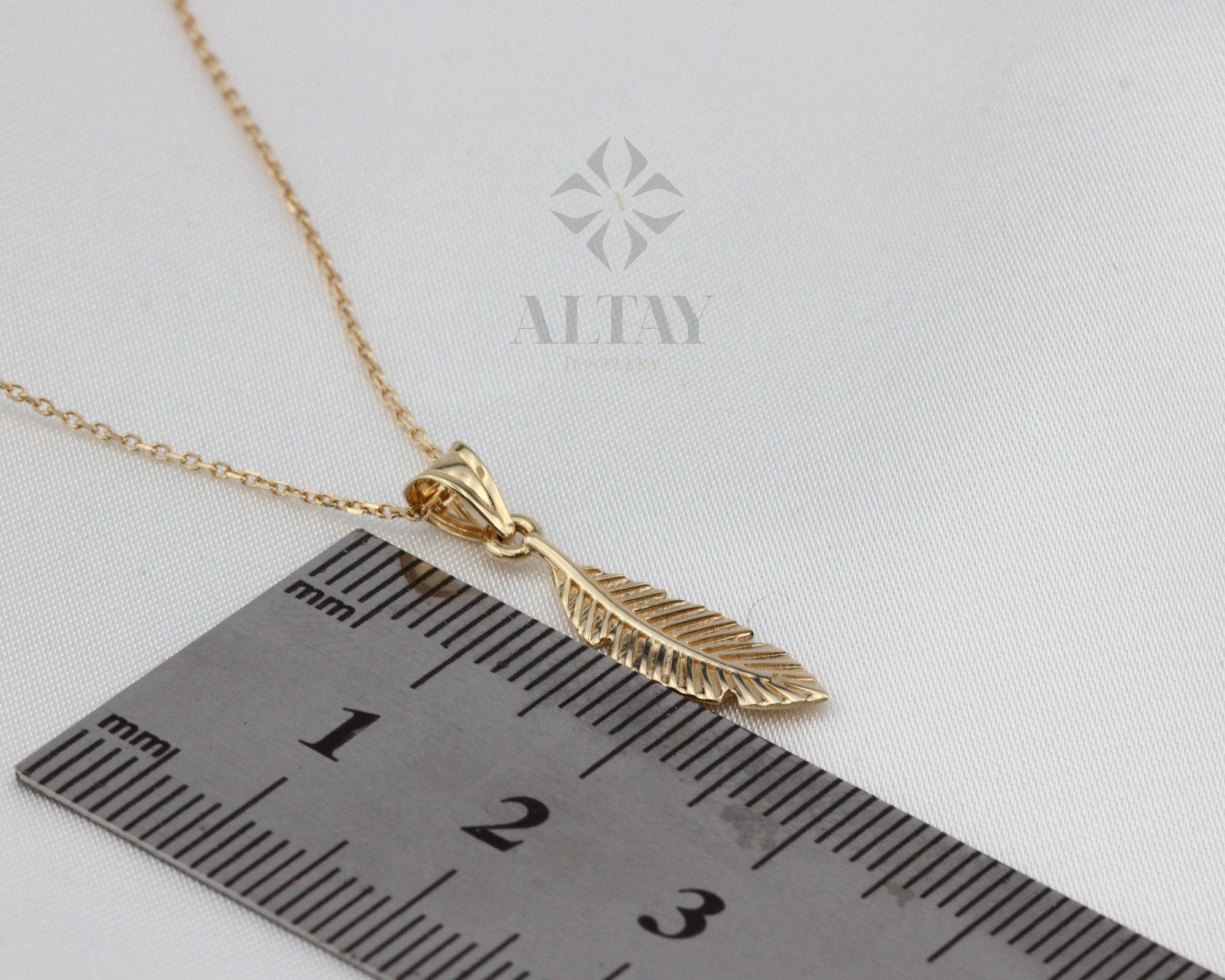 14K Gold Feather Necklace, Feather Charm Pendant, Dainty Layering Necklace, Minimal Feather Charm Choker, Leaf Necklace, Good Luck Necklace