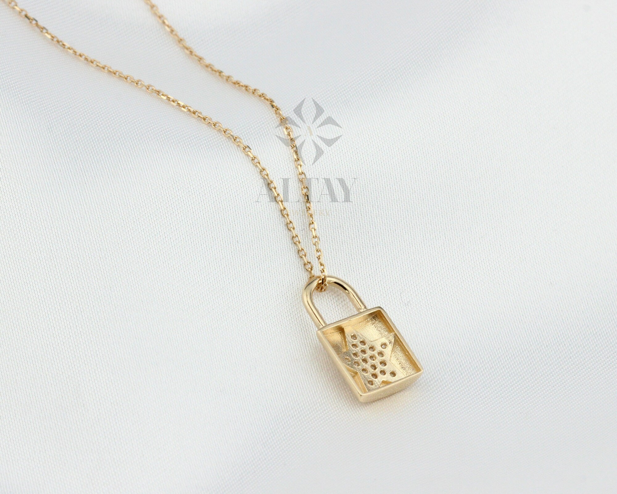 14K Gold Lock Necklace, Little Gold Lock Charm Necklace, Padlock Charm, Holiday Gift, Lock Necklace, Dainty Lovers Necklace, Gift for Her