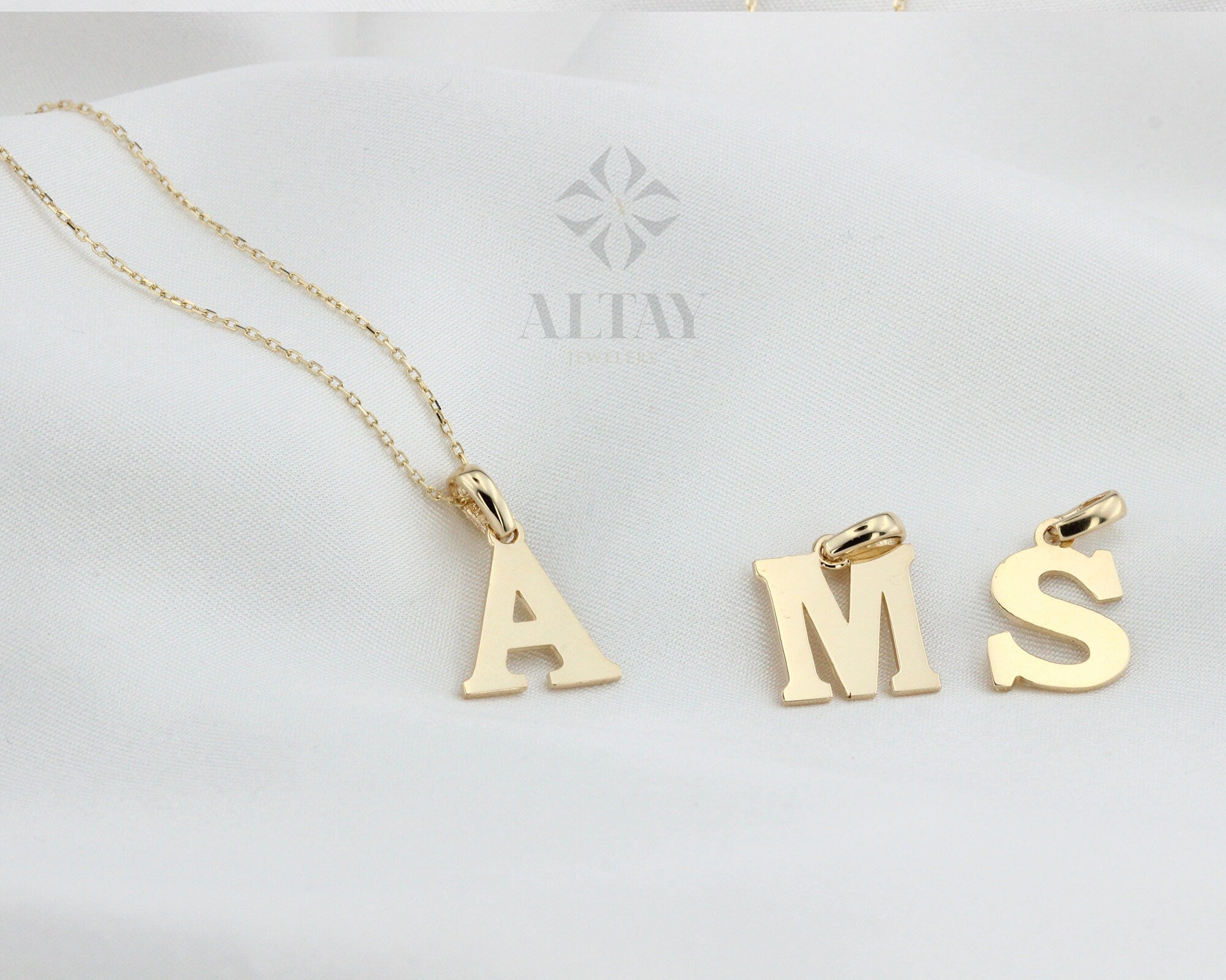 14K Solid Gold Initial Necklace, Personalized Single Letter Pendant, Centered Initial Necklace, Monogram Necklace, Dainty Initial Choker