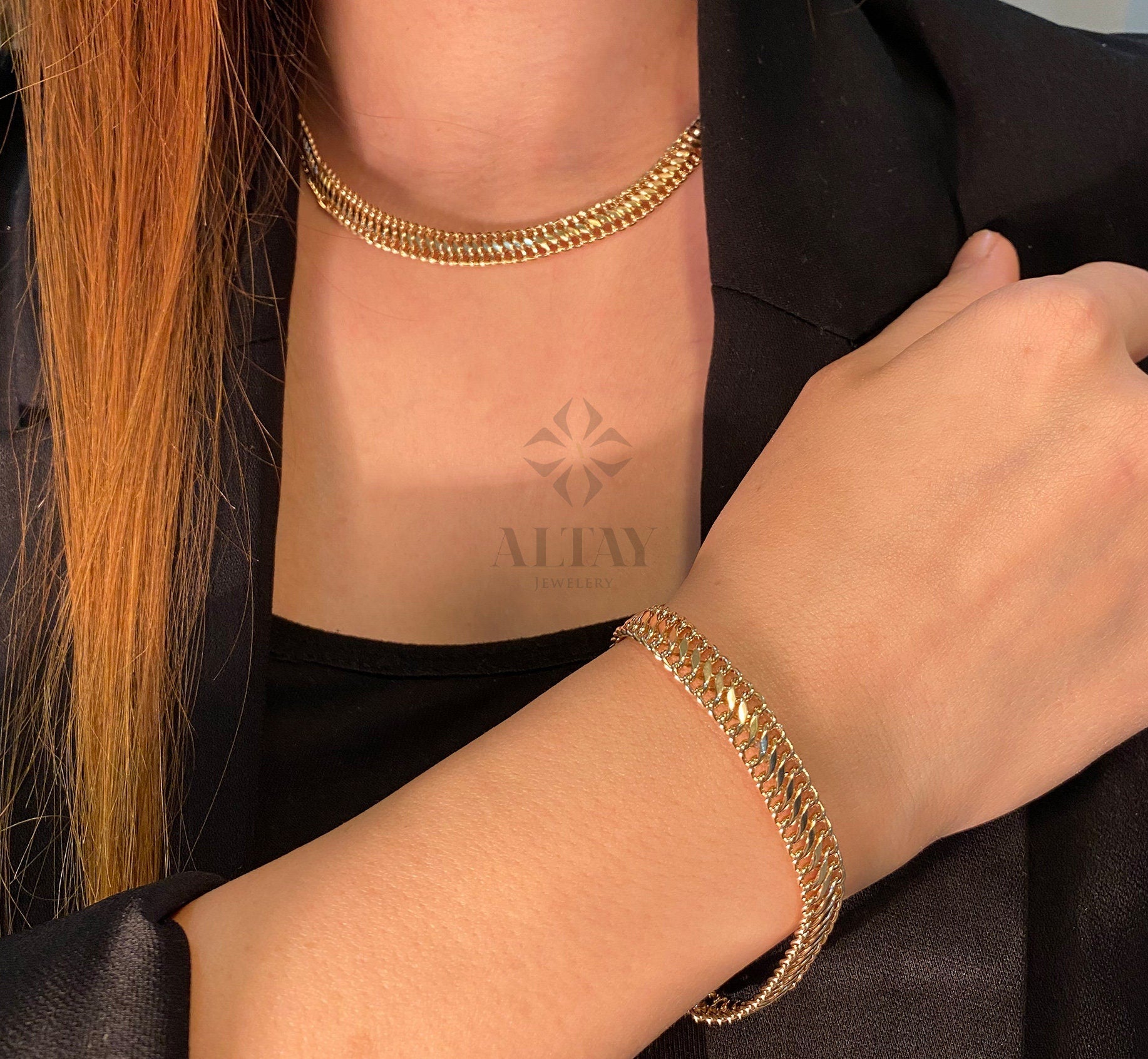 14K Gold Double Curb Chain Necklace, 8mm Vienna Chain Choker, Dailywear Jewelery, Armoured Chain, Minimal Fine Charm Jewelry, Gift For Her